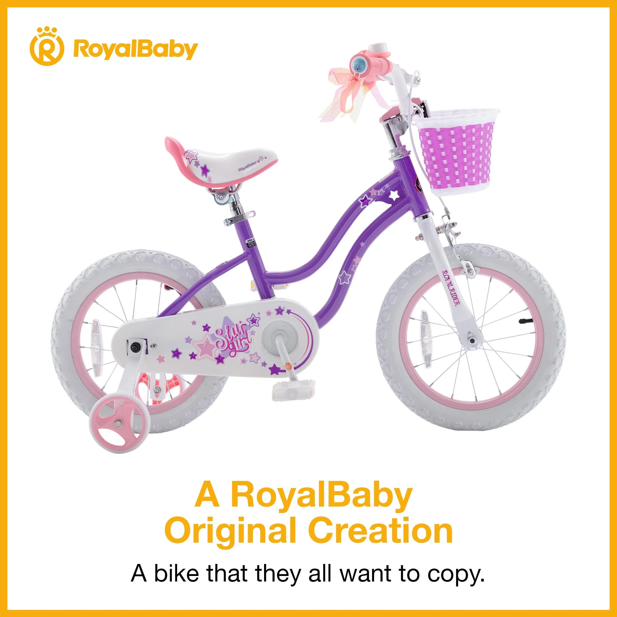 Royalbaby Girls Kids Bike Star girl 14 In Bicycle Basket Training Wheels Blue Child's Cycle - Womvr
