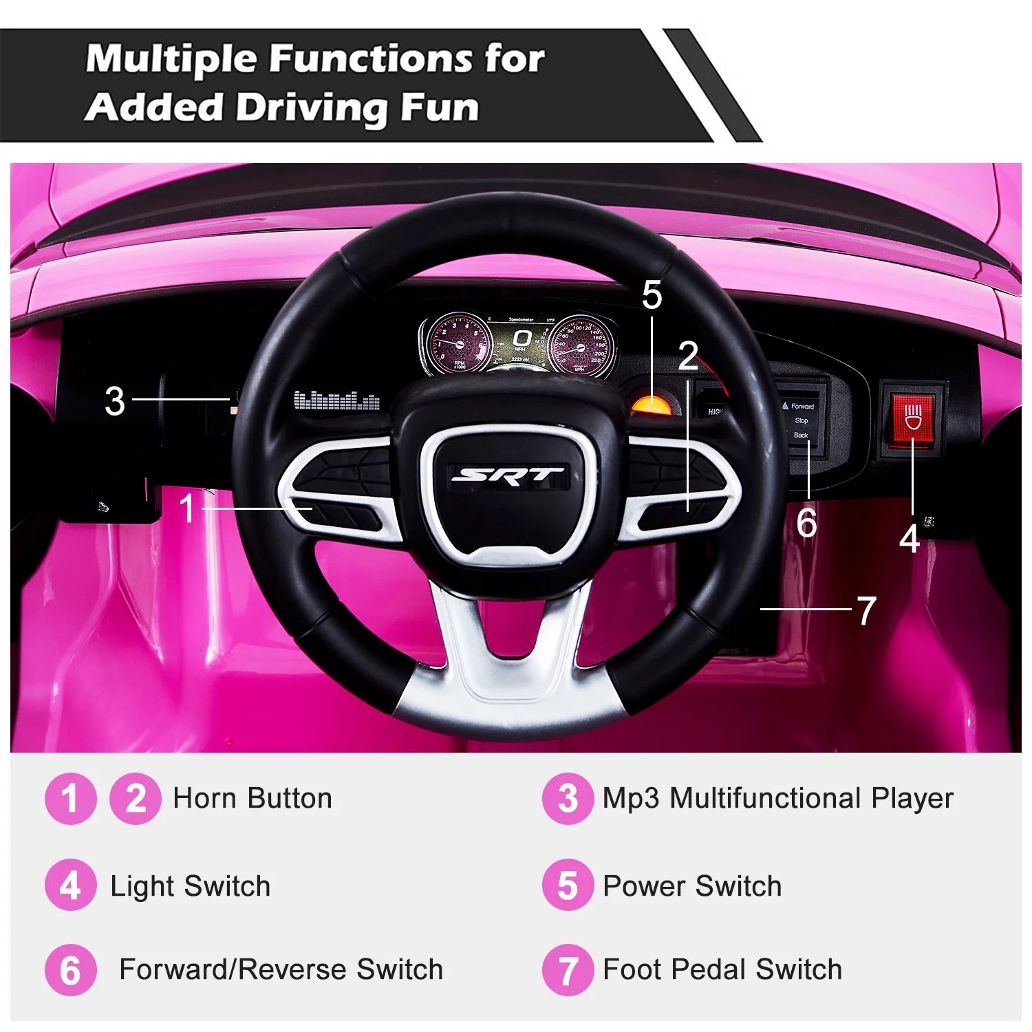 uhomepro Black 12 V Dodge Charger SRT Hellcat Battery Powered Ride on Cars with Remote Control, Bluetooth, LED Light and MP3 Player - Womvr