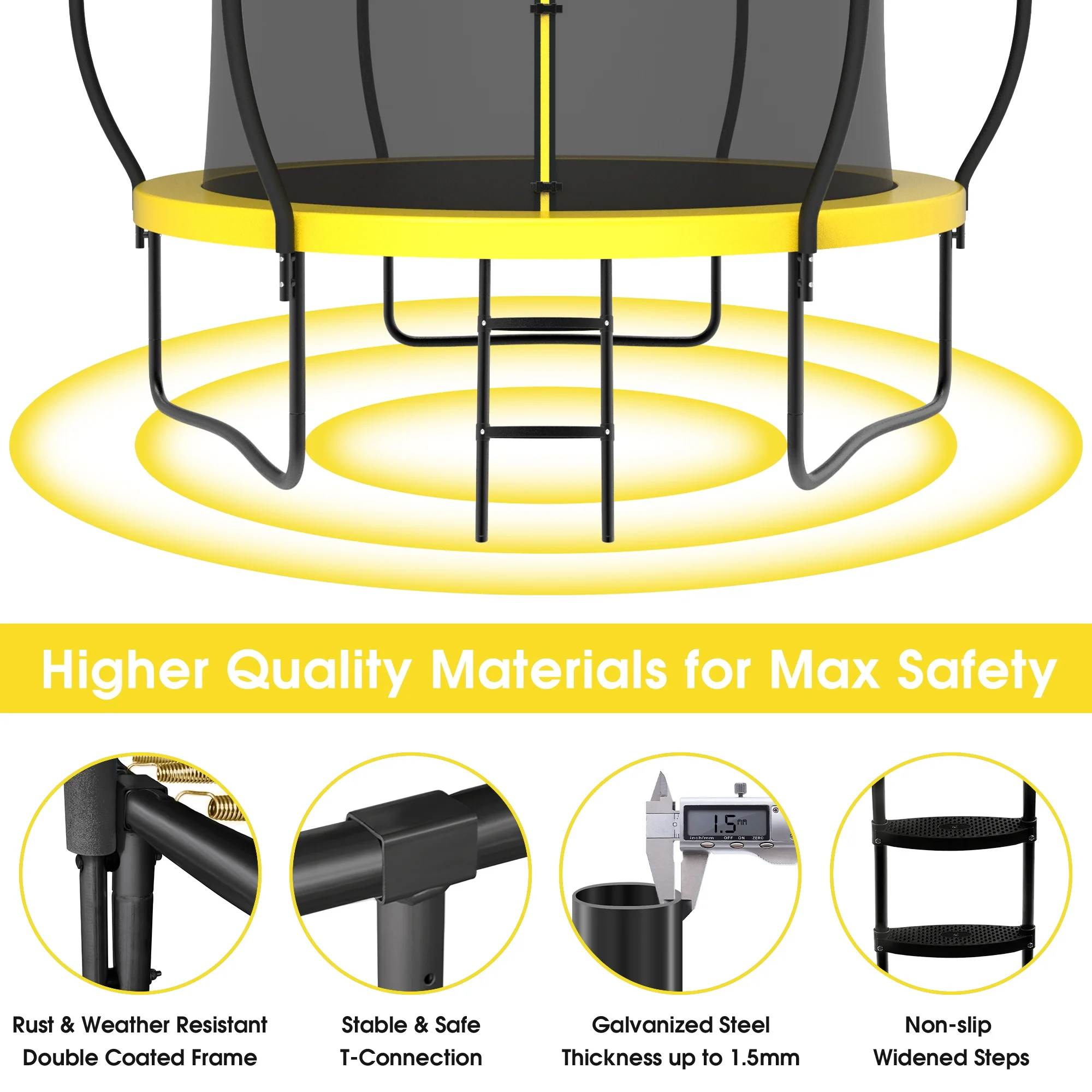 YORIN Trampoline for 2-3 Kids, 8FT 10FT Trampoline for Adults with Enclosure Net, Basketball Hoop, Ladder, 800LBS Outdoor Recreational Trampoline with Light, Sprinkler, Socks, Heavy Duty Trampoline - Womvr