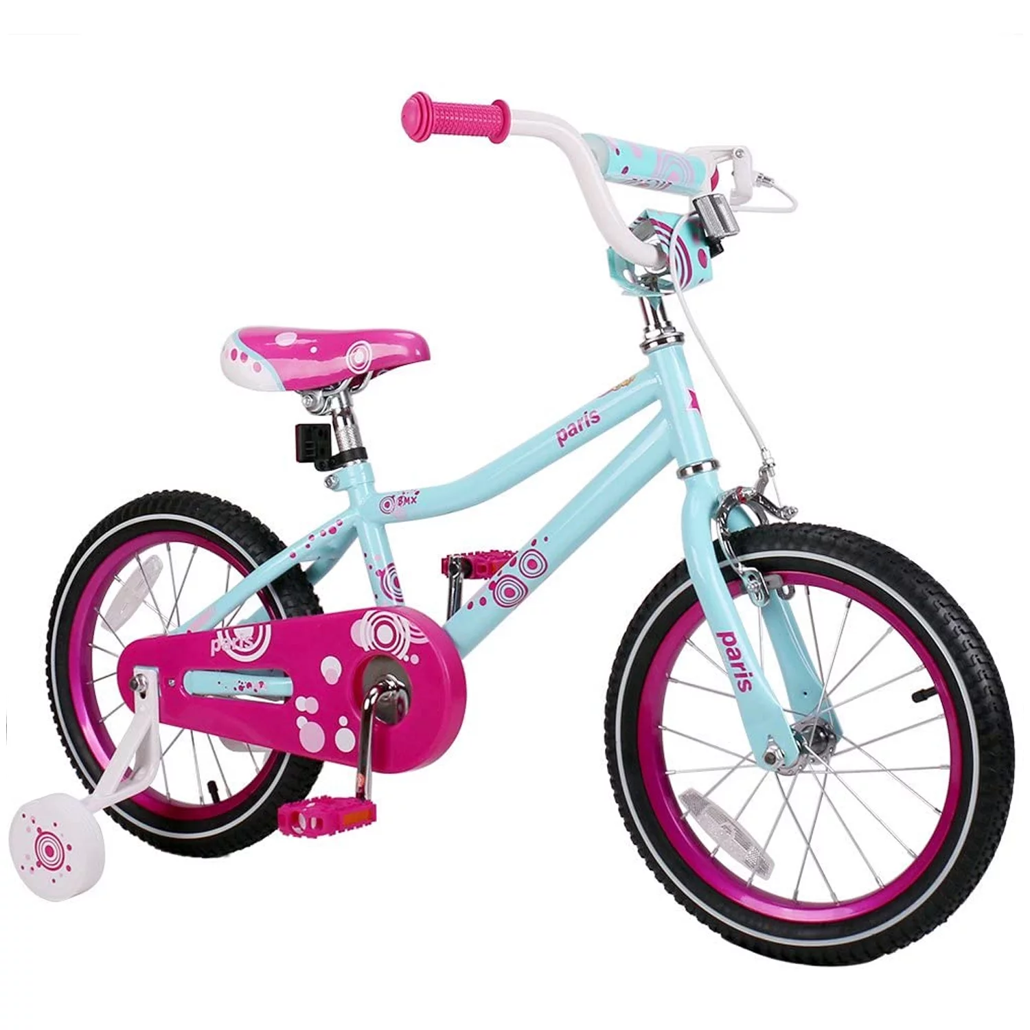 Joystar Paris 18 Inch Ages 5 to 9 Girls Training Wheel Kickstand Bike, Blue/Pink - Womvr