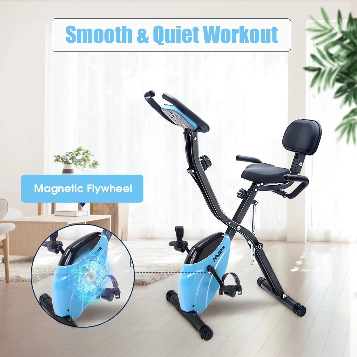 Folding Exercise Bike with 10-Level Adjustable Magnetic Resistance | Upright and Recumbent Foldable Stationary Bike is The Perfect Workout Bike for Home Use for Men, Women, and Seniors - Womvr
