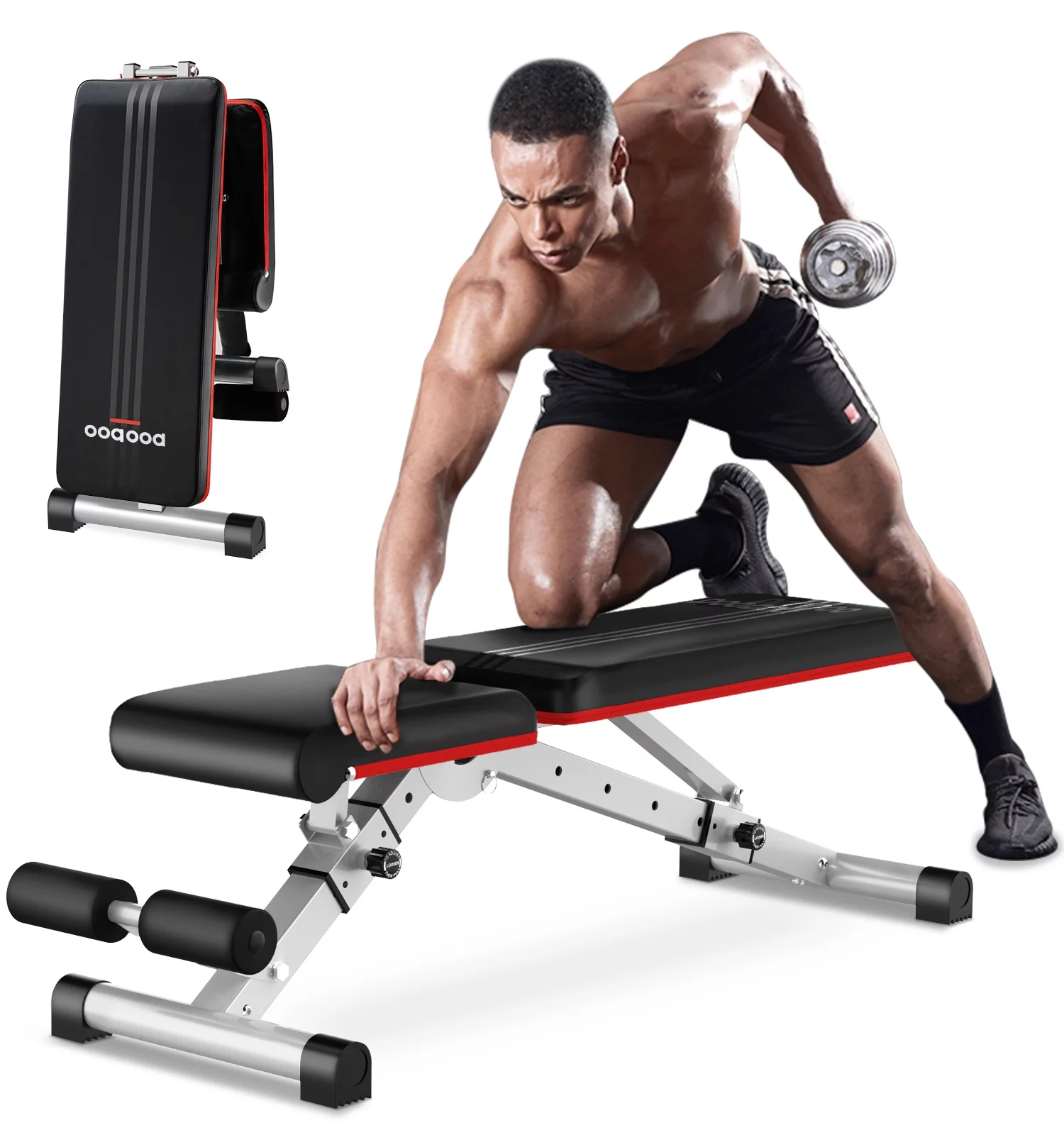 Pooboo Dumbbell Bench Workout Foldable Weight Bench 600 lbs with 6 Incline Adjustable and Thickened 5 Layer Structure gym bench Strength Training Bench for Home Training. - Womvr