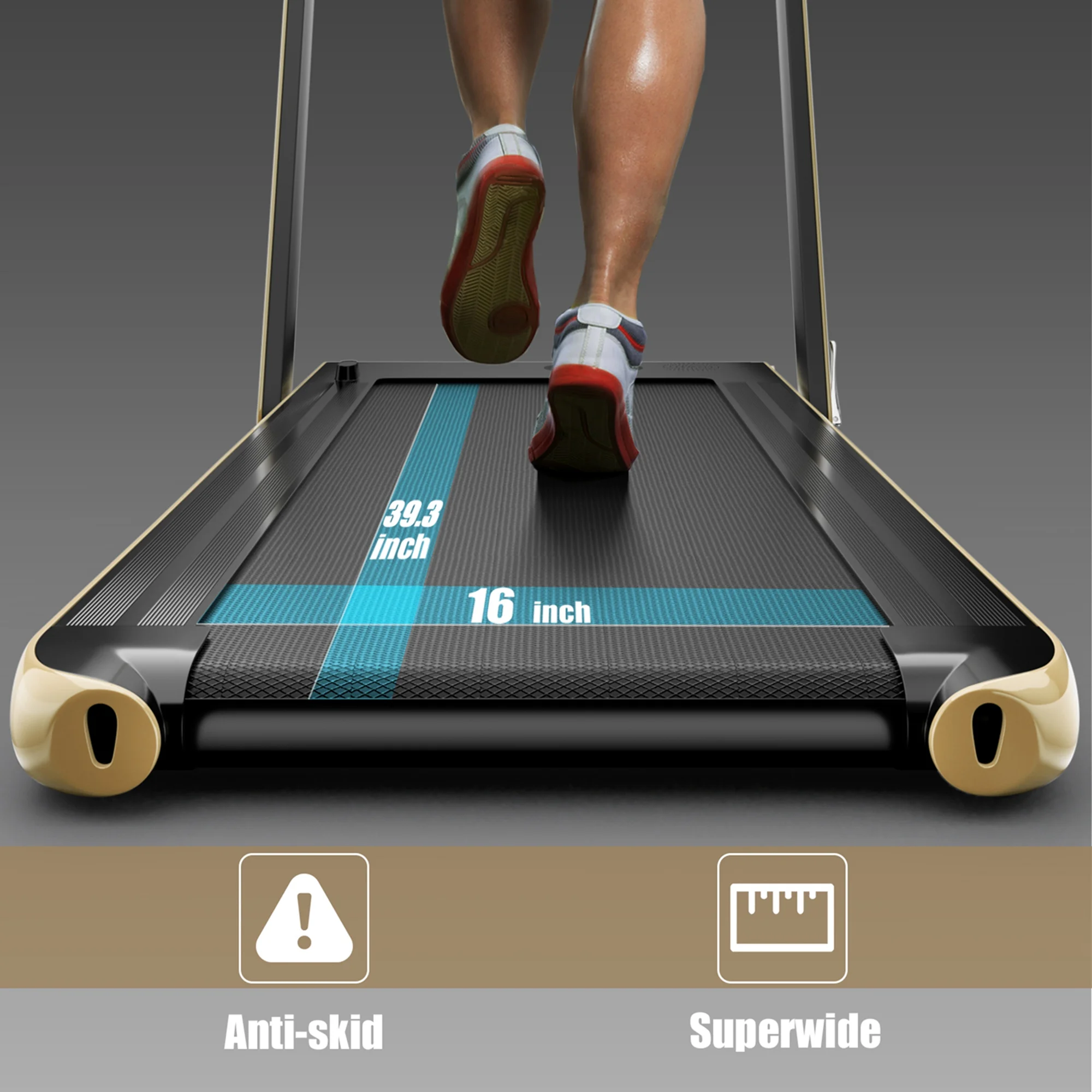SuperFit Up To 7.5MPH 2.25HP 2 in 1 Single Display Screen Folding Treadmill Remote Control W/ APP Control Speaker Black - Womvr