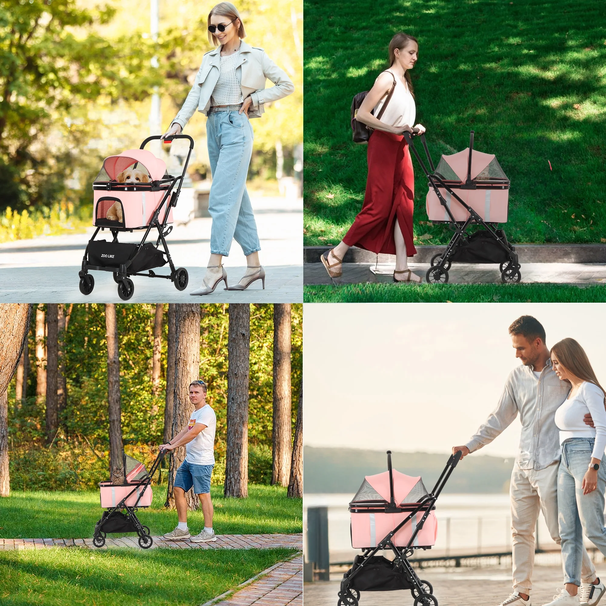 Zoolike Pet Stroller, Dog Cat Stroller 3-in-1 Detachable Doggy Stroller for Small Medium Dogs 4 Wheel Dog Travel Jogger Cart Cat Walker Foldable Wagons for Doggy Rabbit Puppy, Gray - Womvr