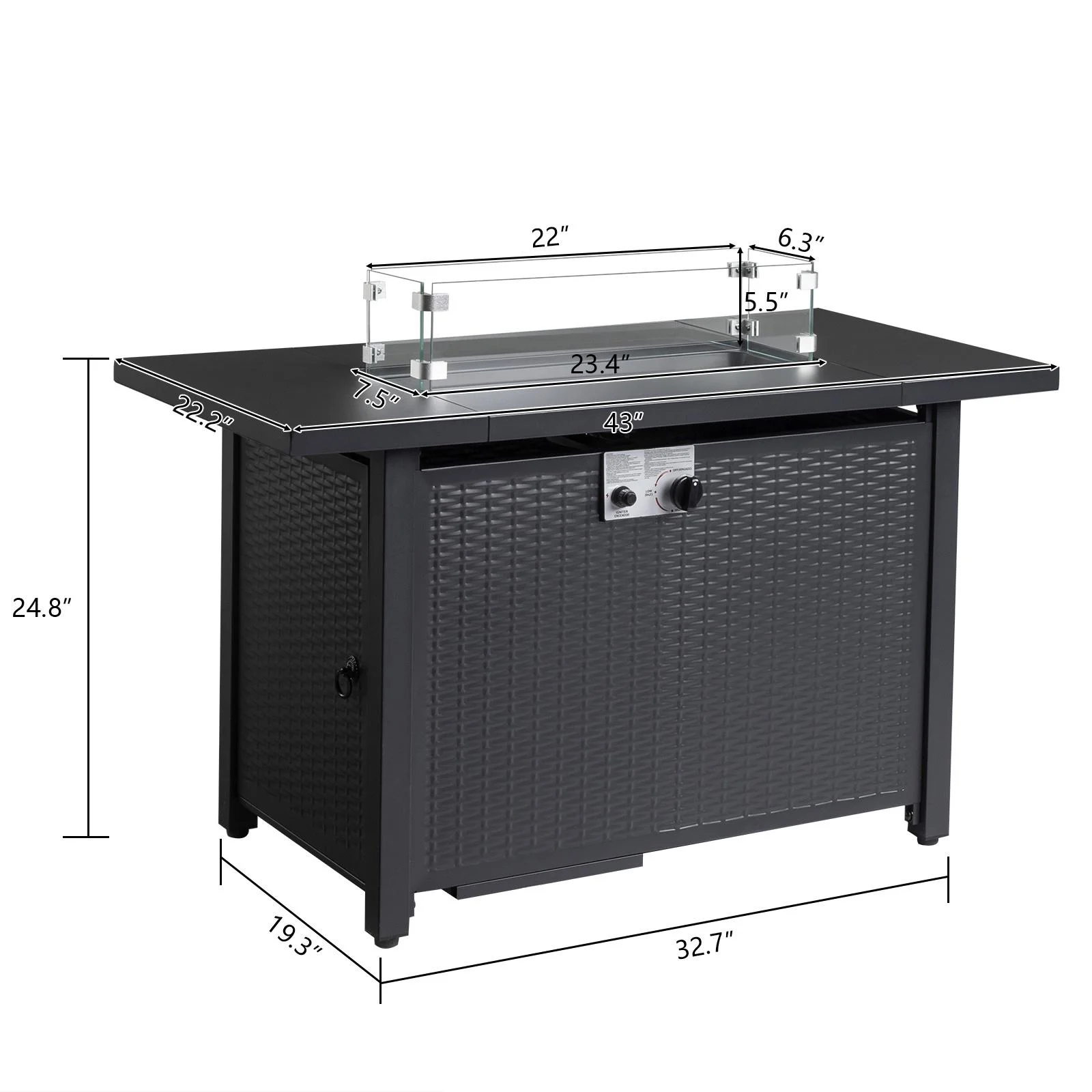 SEGMART 43'' Propane Fire Pit, 50,000 BTU Auto-Ignition Gas Fire Pit Table, Outdoor Fire Tables with Rain Cover, Lid and Tempered Glass Wind Guard for Outside, Garden, Backyard - Womvr