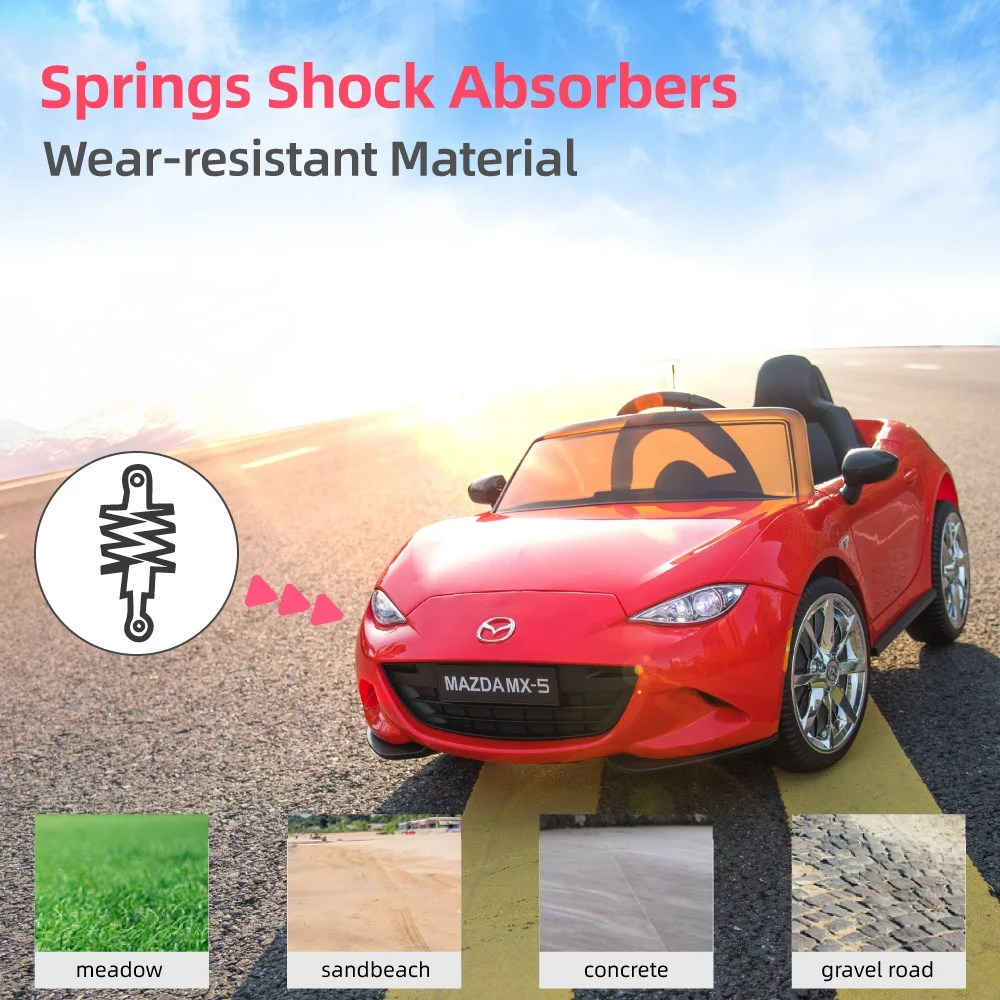 12V Ride On Powered Wheels Car Mazda Licensed MX-5 Electric Car for Kids w/ Parental Remote Control LED Lights Bluetooth Music - Womvr
