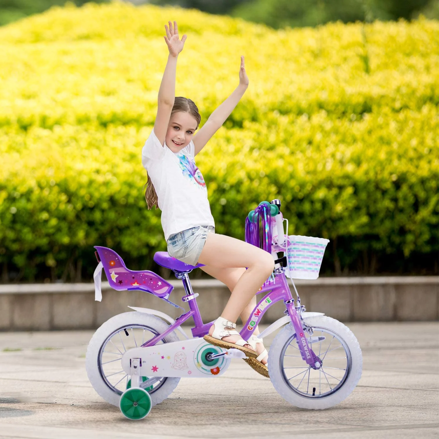 Coewske Princess Kids Bike 14 inch Boys Girls Bicycle with Training Wheels, Pink - Womvr