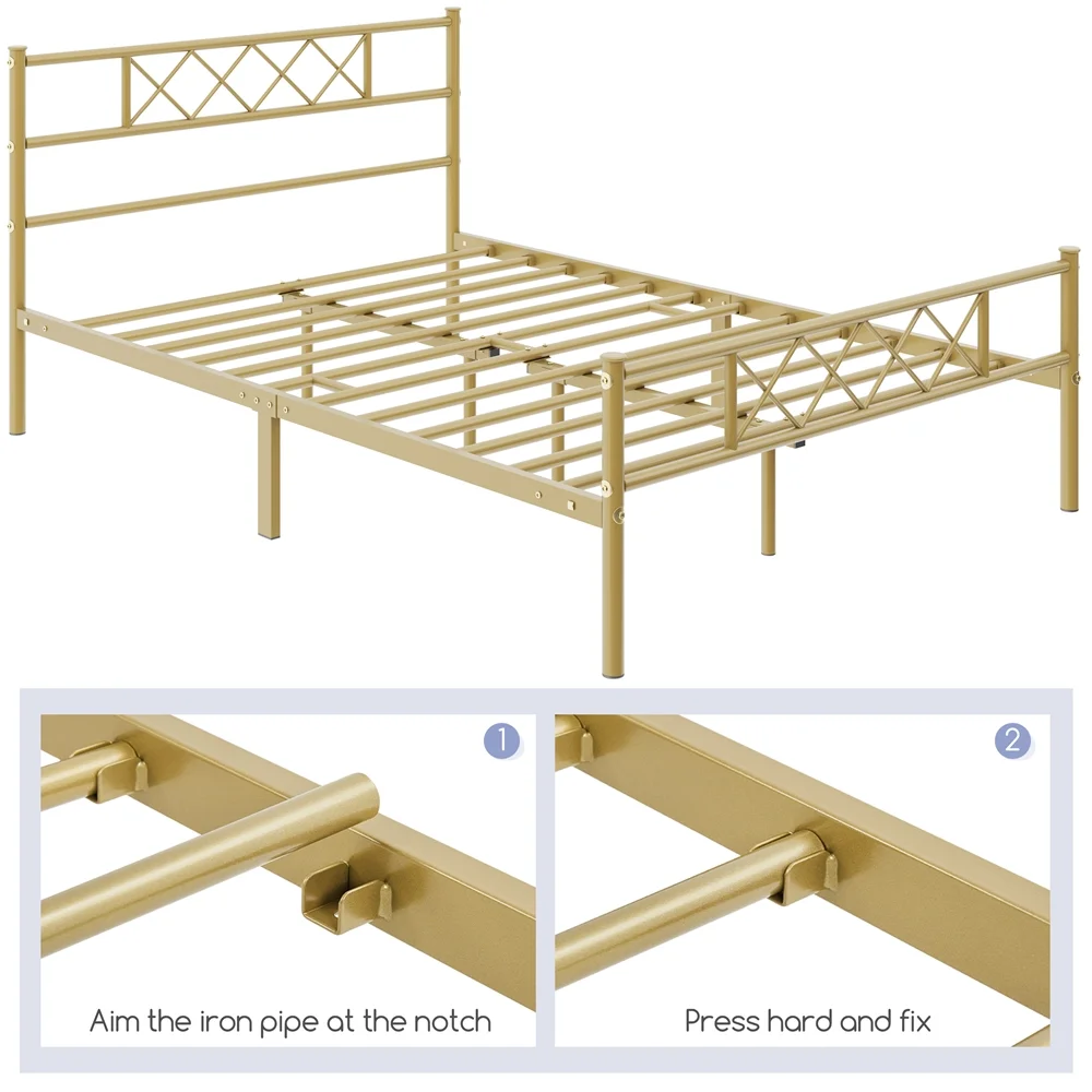 Topeakmart Twin Metal Bed Frame with Crisscross Headboard & Footboard, White - Womvr