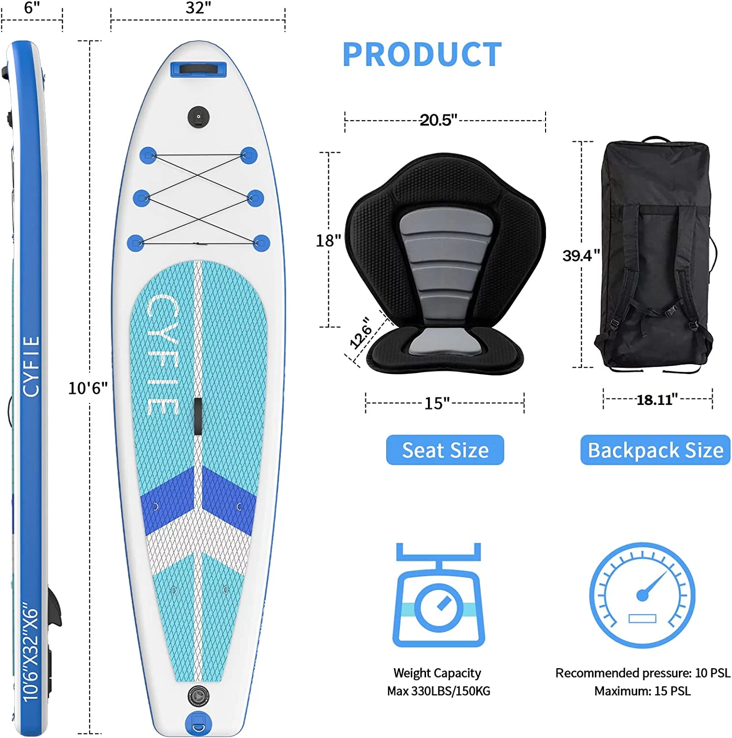 Paddle Board for Adult, Inflatable Surfboard Fishing Standup Cyfie Paddle Board 10.6 ft - Womvr