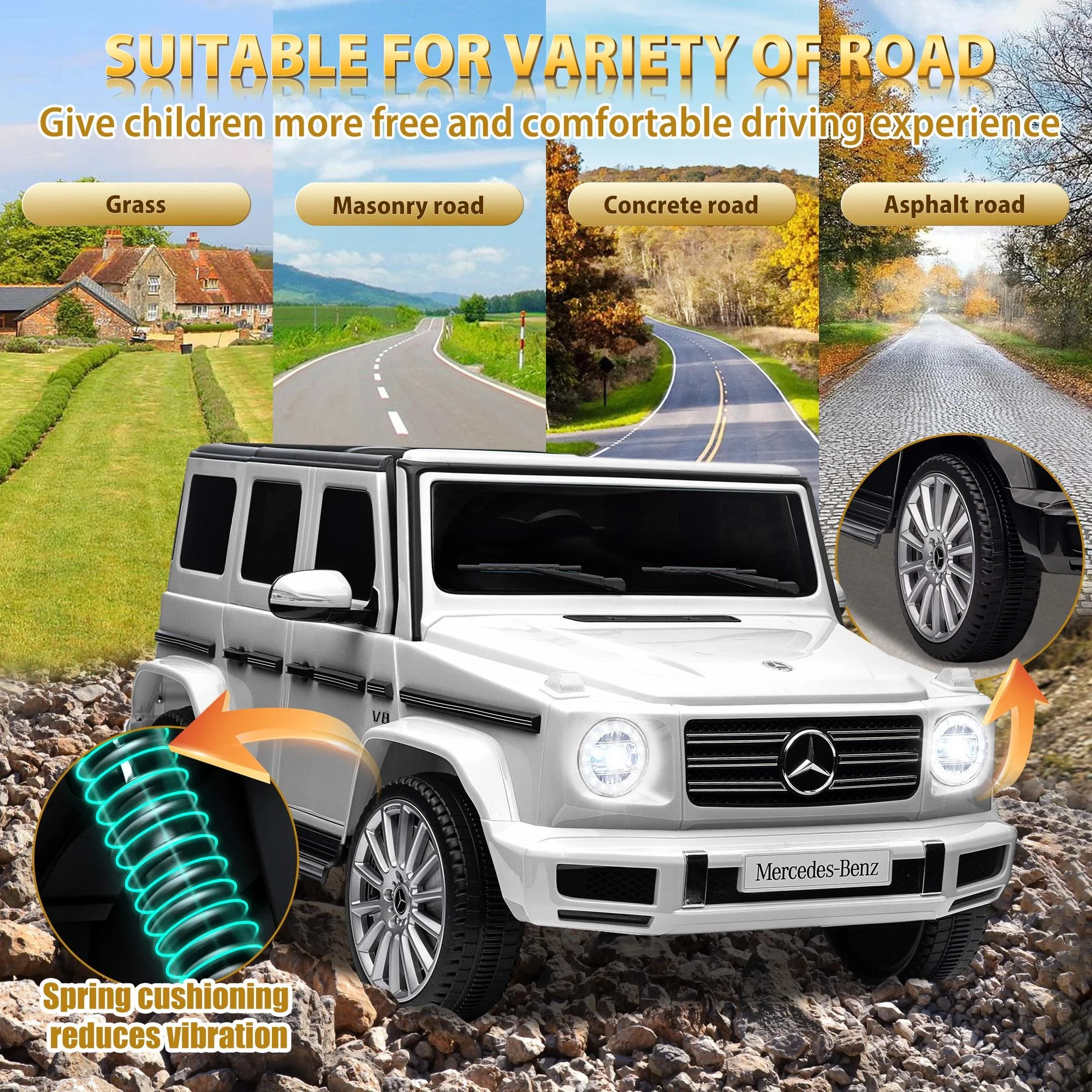 24V Ride on Car with Remote Control for Kids Mercedes Benz Ride on Car Toy for Boys and Girls 3-6 Years Old, Electric Vehicle, Bluetooth, LED Light, White - Womvr