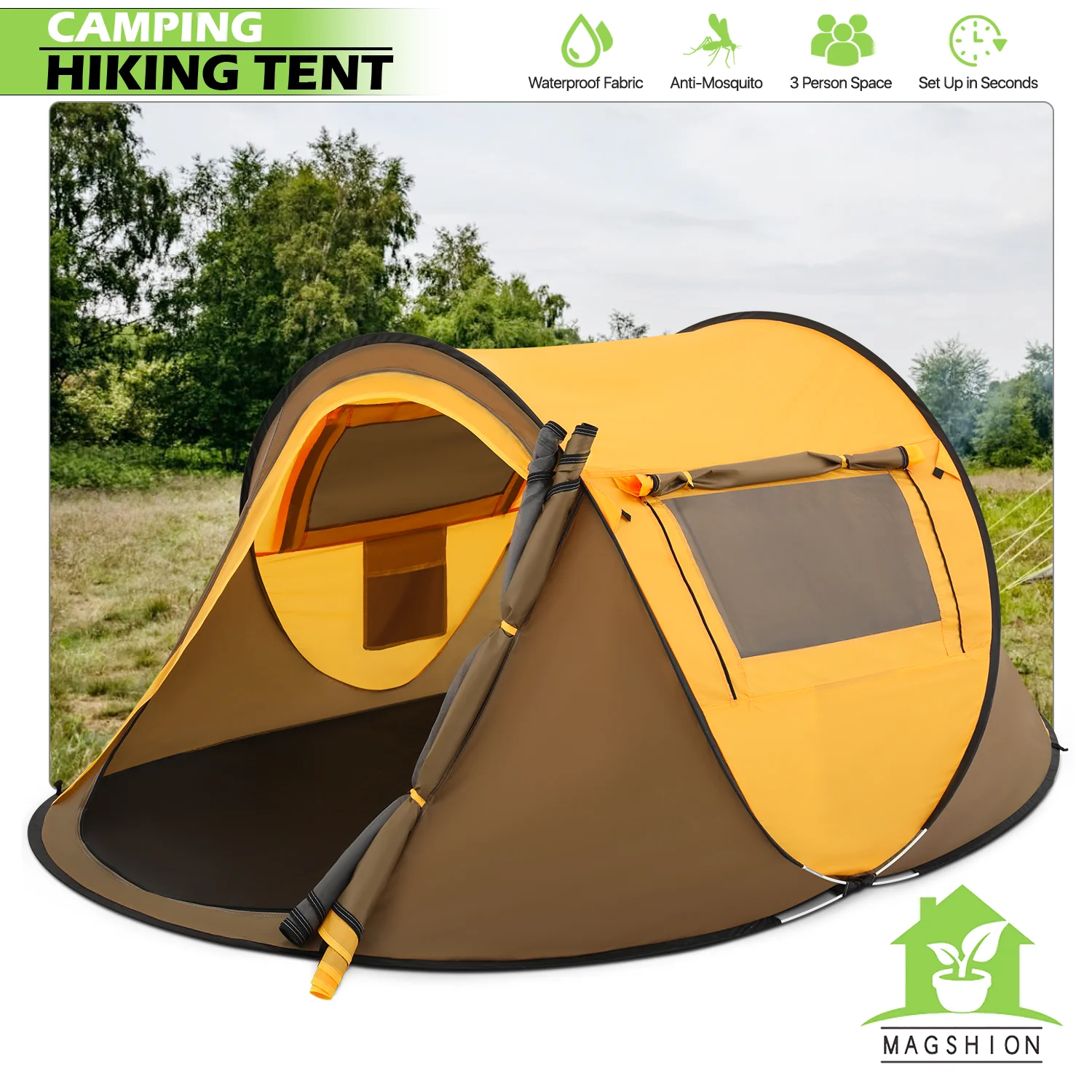 Magshion 3 Person Instant Pop Up Camping Tent, Outdoor Easy Set Up Automatic Family Travel Tent, Portable Backpacking Waterproof Shelter Tent, Blue - Womvr