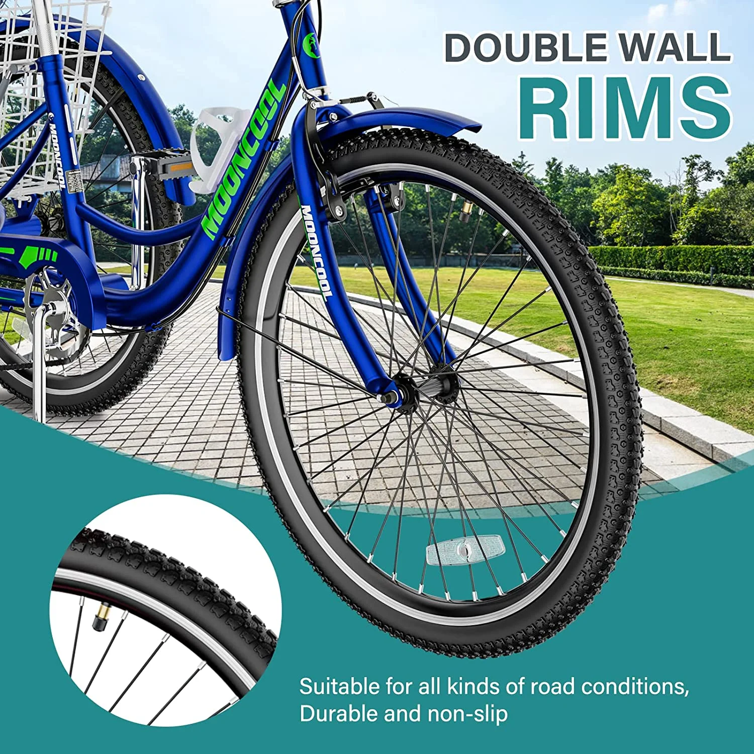 MOONCOOL Adult Tricycles, 3 Wheel 7 Speed Trikes, 20/24/26 inch Adult Trikes 3 Wheeled Bike with Basket for Seniors, Women, Men - Womvr