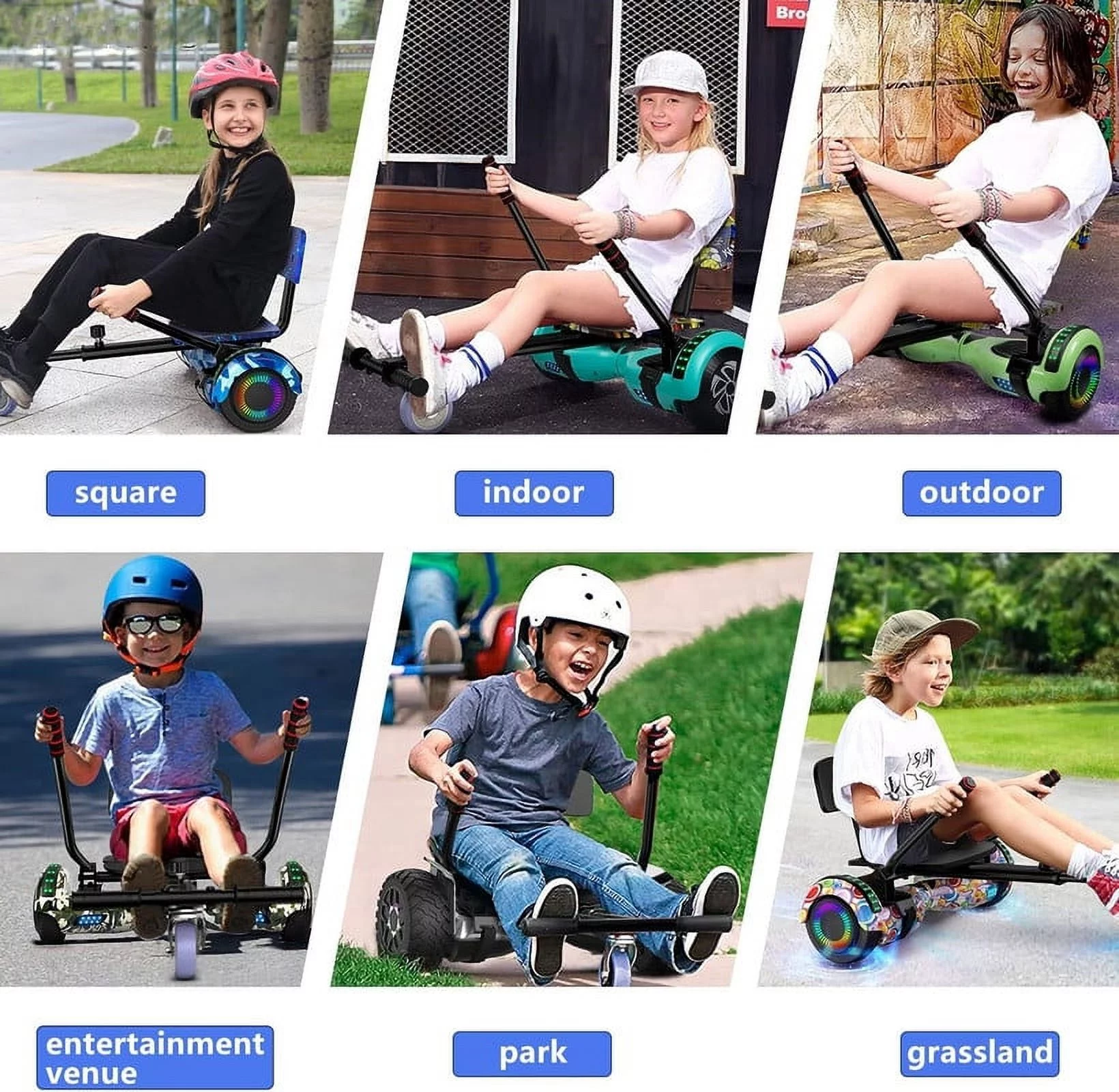 SISIGAD Hoverboard with Seat, 6.5 inch Hoverboard Go Kart Combo with Bluetooth Speaker & LED Lights for Kids Adults - Womvr