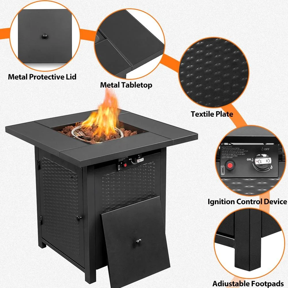 2-in-1 Propane Fire Pit Table, Outdoor Table with Fire Pit, 28