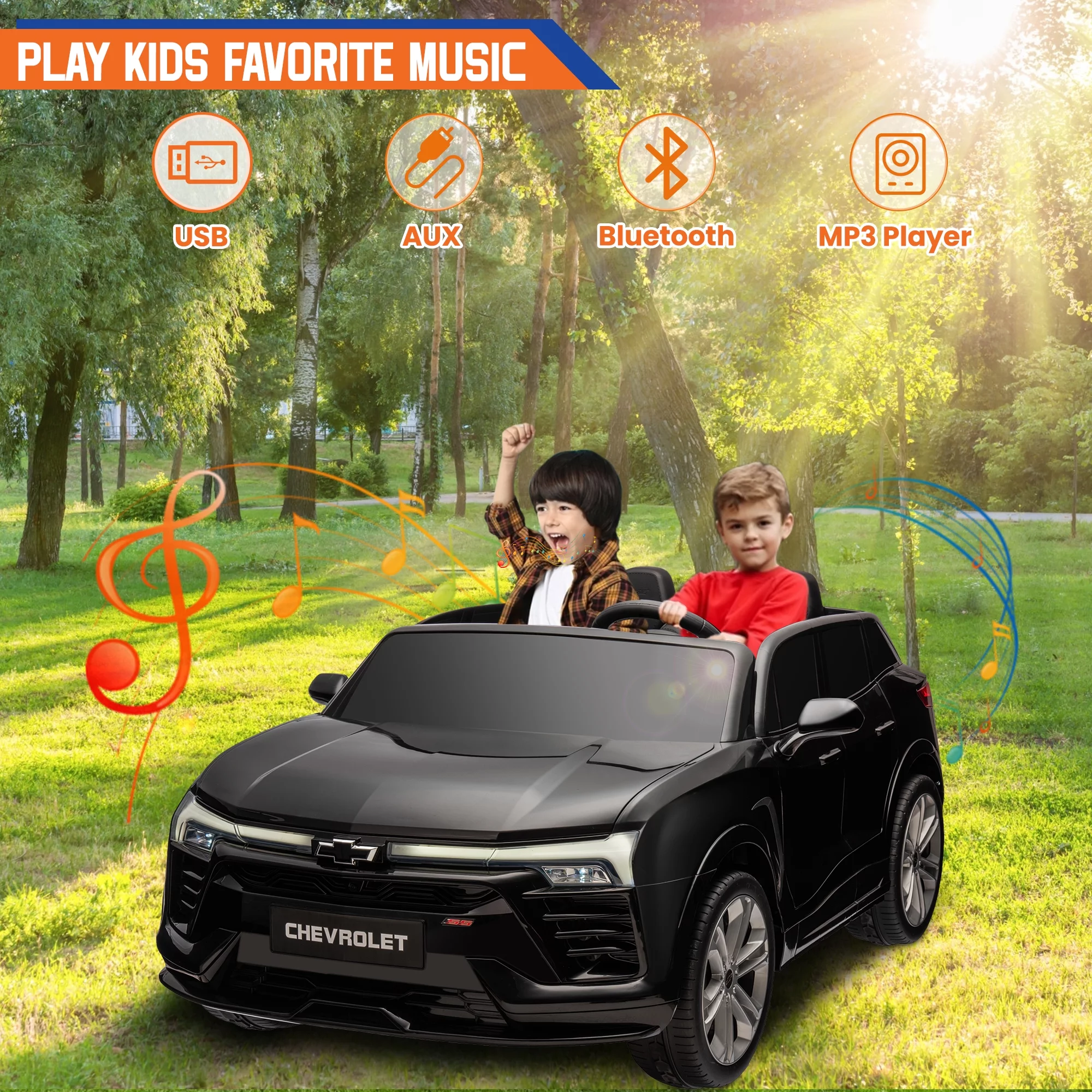 24V Kids Ride on Car, Licensed Chevrolet Blazer EV SS 2 Seater Ride on Toy Truck with Remote, Electric Cars for Kids Boys Girls, LED Lights,MP3 Music, Bluetooth Black - Womvr
