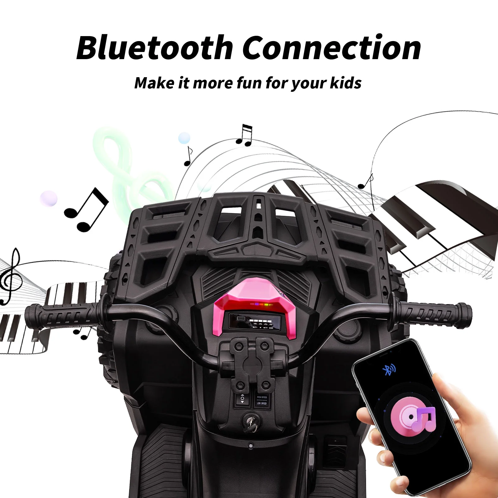 Hikiddo JC333 24V Ride on Toy, Kids ATV 4-Wheeler with 400W Motor, 2 Seater - Black - Womvr