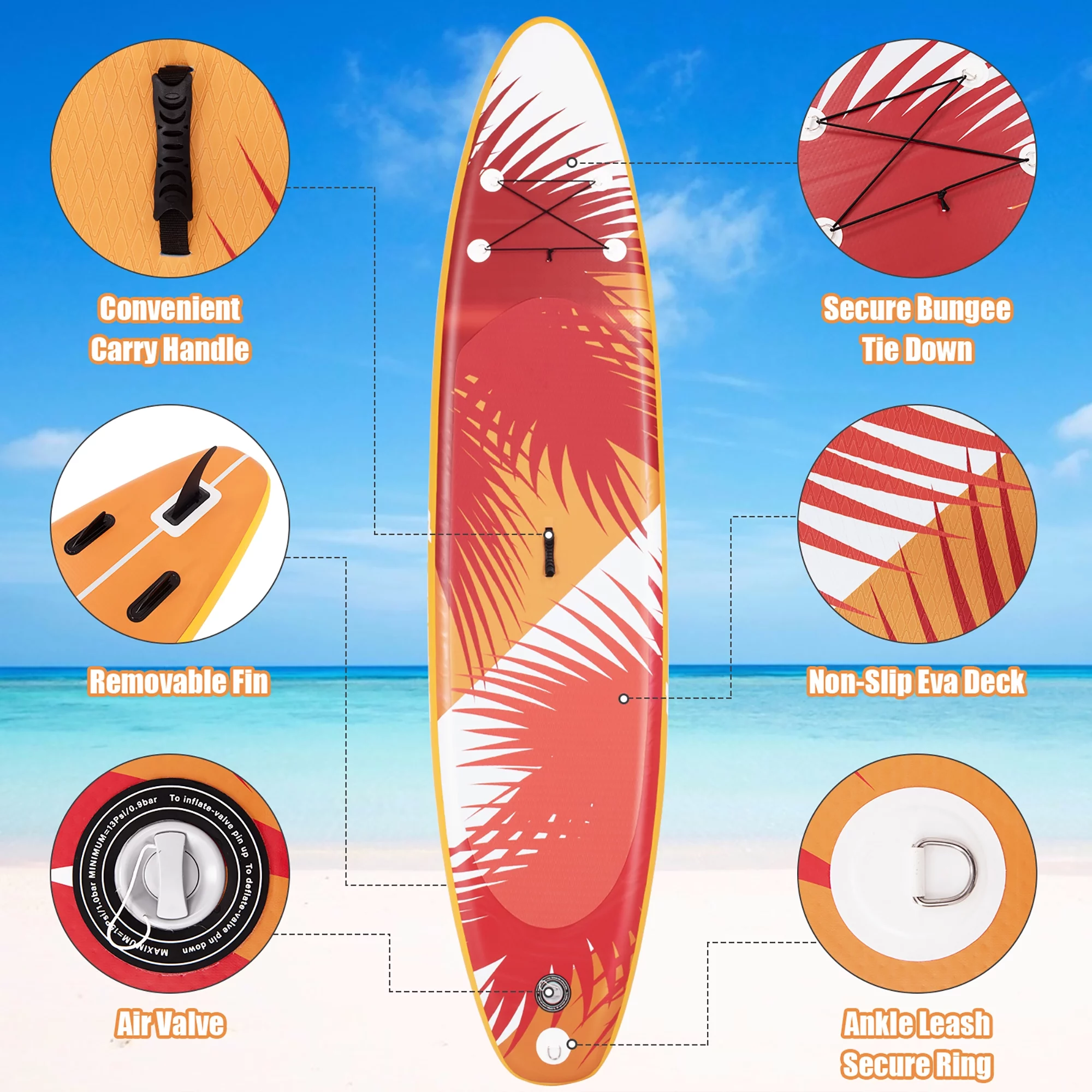 Goplus 10.5' Inflatable Stand Up Paddle Board Surfboard W/ Aluminum Paddle Pump Orange - Womvr