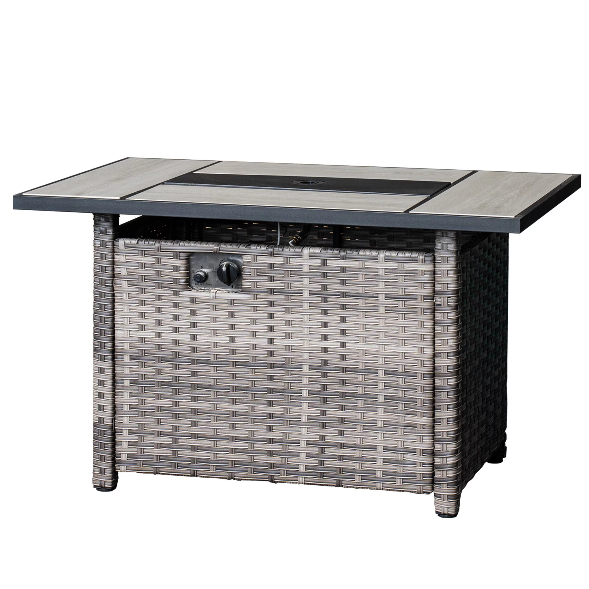 Ovios Outdoor Wicker Propane Fire Pit Table 42-Inch 50,000 BTU Flame Gas Fire Pits for Patio with Waterproof Cover & Lid Rectangle - Womvr