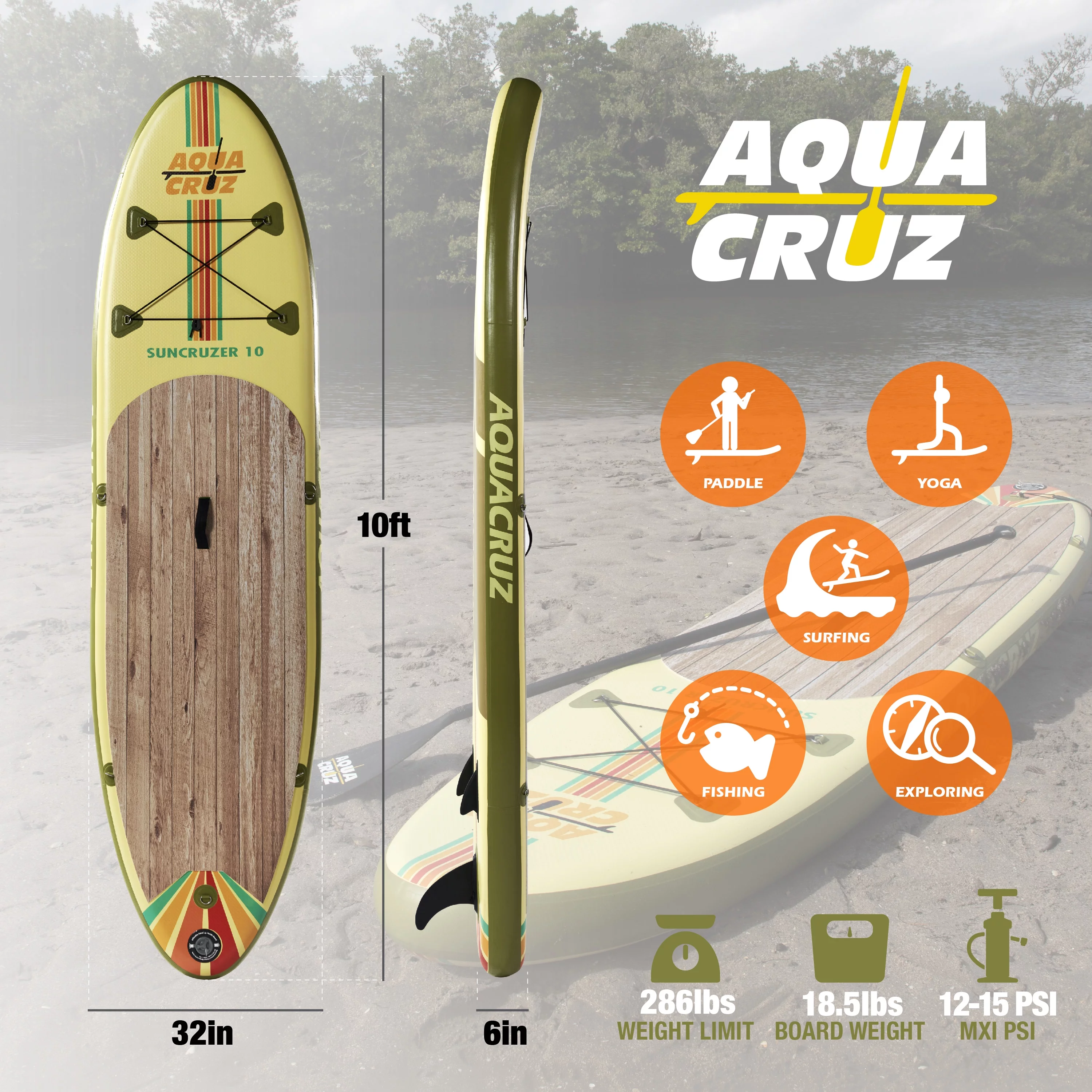 Aquacruz Suncruzer 10 ft. Inflatable Stand Up Paddle Board Set with Accessories - Womvr