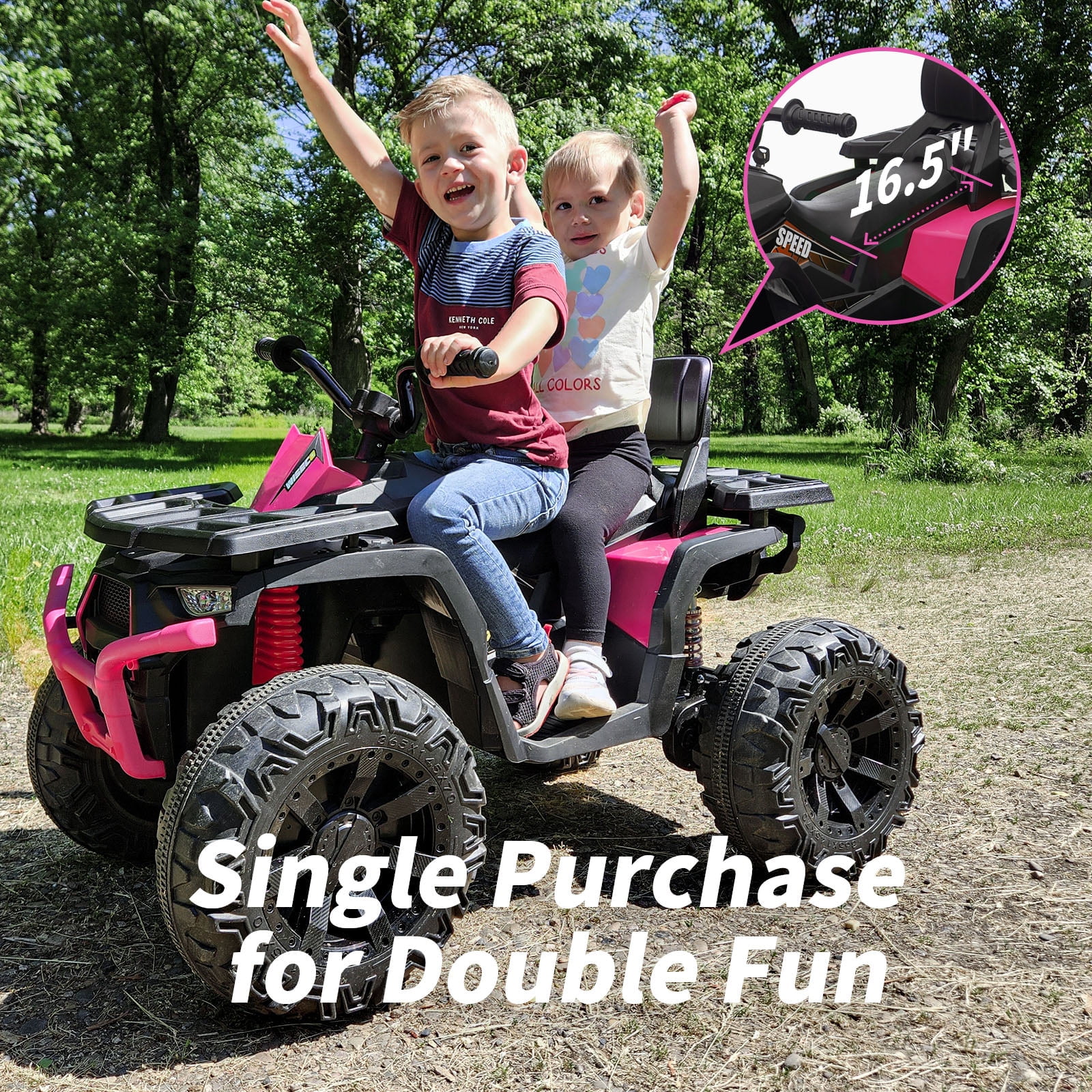Hikiddo JC333 24V Ride on Toy, Kids ATV 4-Wheeler with 400W Motor, 2 Seater - Black - Womvr