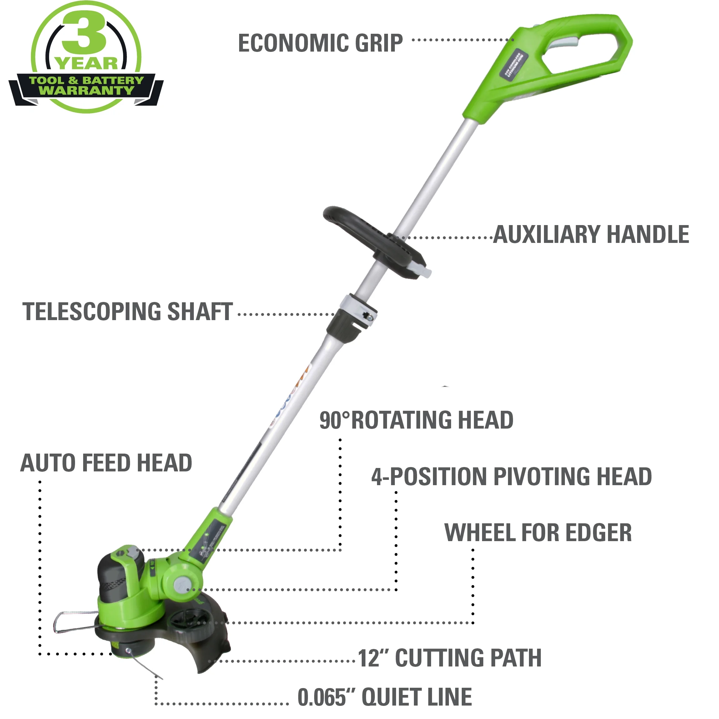 Greenworks 24V 12 inch Cordless String Trimmer/Edger with 2.0 Ah Battery and Charger, ST24B210 - Womvr