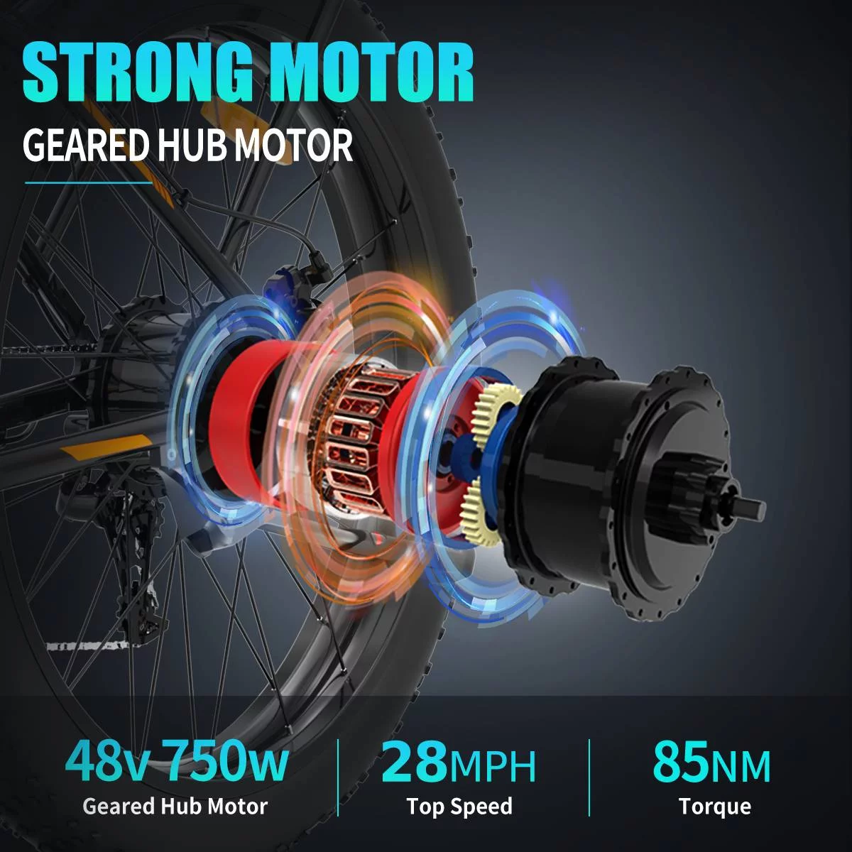 Aostirmotor Electric Mountain Bike 750W 48V15Ah Removable Lithium Battery, Fat Tire Ebike 26x4.0 inch Electric Bike for Adults - Womvr