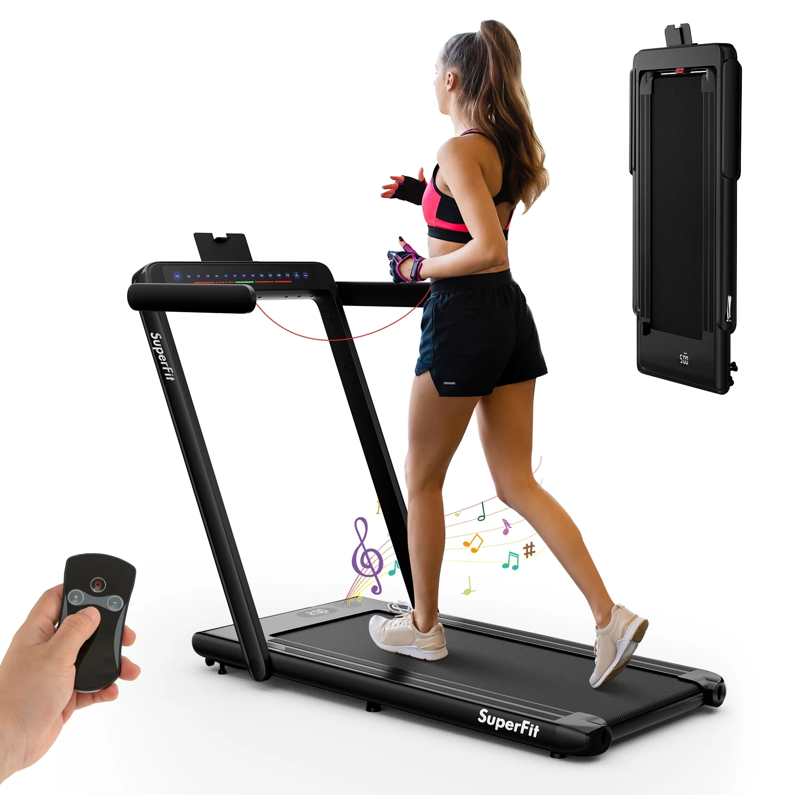 SuperFit Up To 7.5MPH 2.25HP 2 in 1 Dual Display Screen Folding Treadmill Jogging Machine W/APP Control Silver - Womvr