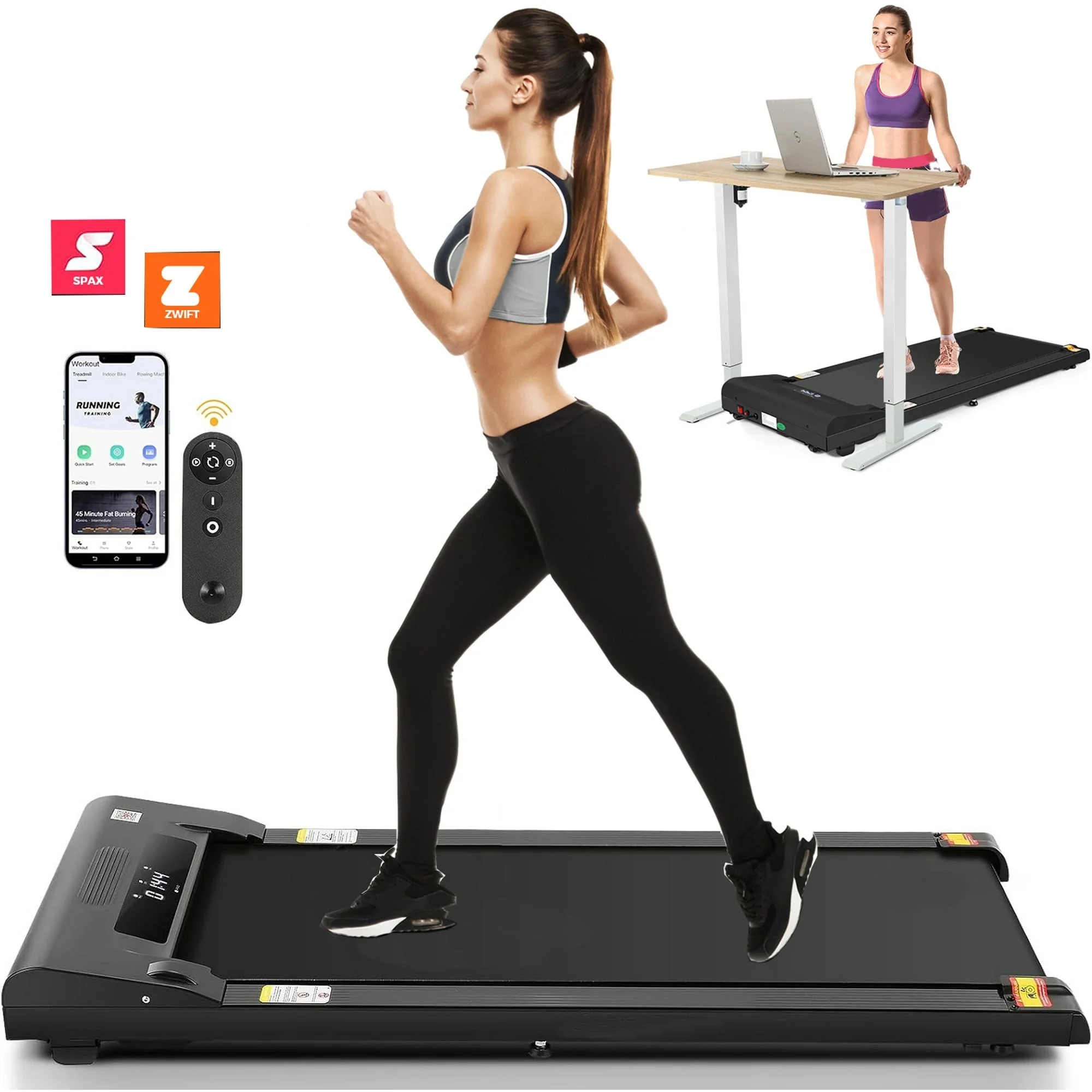 Under Desk Treadmill,2.5HP Installation-Free Slim Flat Compact Treadmill,Electric Quiet Walking Treadmill with LED Display and Wireless Remote Control for Home/Office (pink) - Womvr