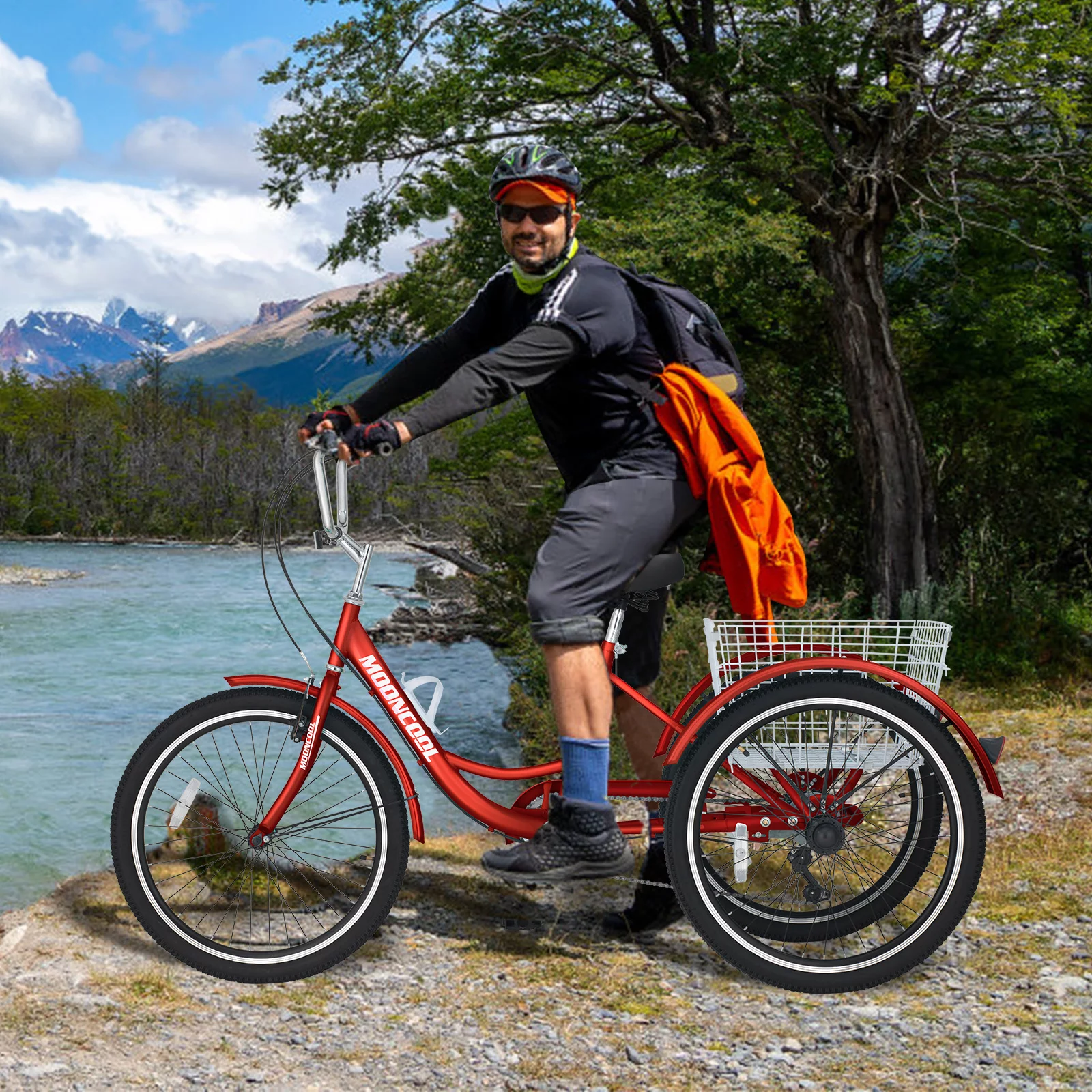 MOONCOOL Adult Tricycles with Rear Basket, 24 26 inch 7 Speed 3 Wheel Bikes, Three-Wheeled Bicycles Adult Trike with Backrest for Seniors, Women, Men - Womvr