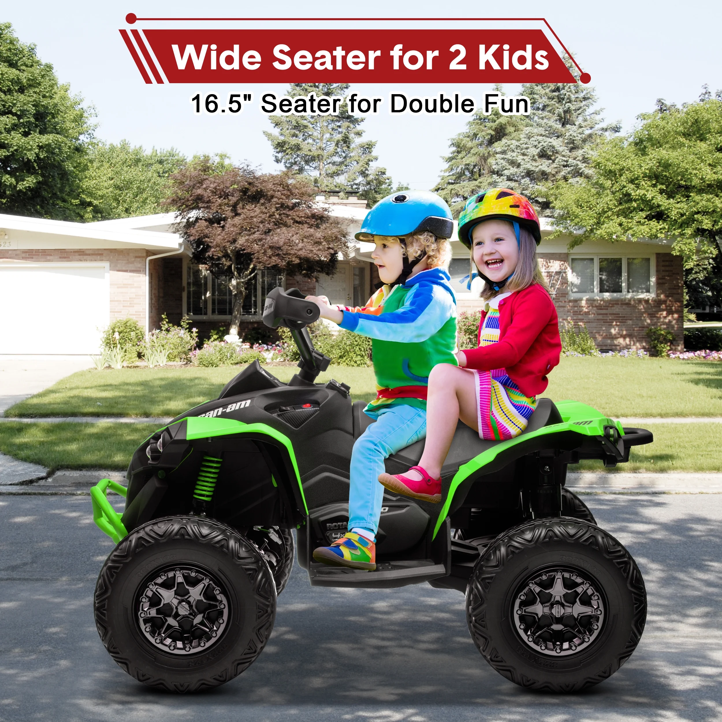 24V Ride on Toys, 4 Wheeler ATV for Kids with 2 Seater, 4x200W Motors, 4WD/2WD Switchable, Khaki - Womvr