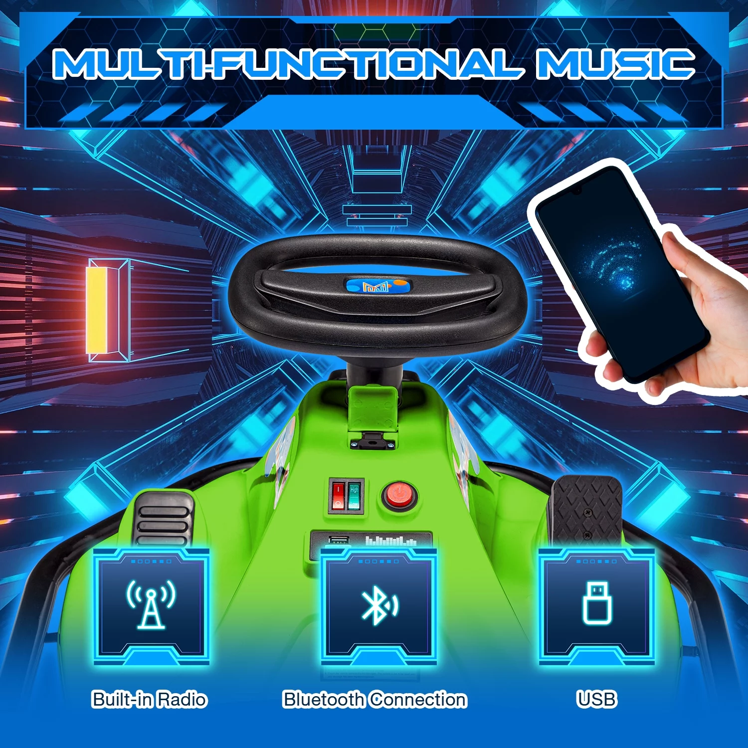 Hommow 12V Ride on Drift Car for Kids,Electric Drifting Go-Kart with Acceleration Pedal, Music, Bluetooth, LED Lights,Christmas Gift for 4-18Years Old,Blue - Womvr