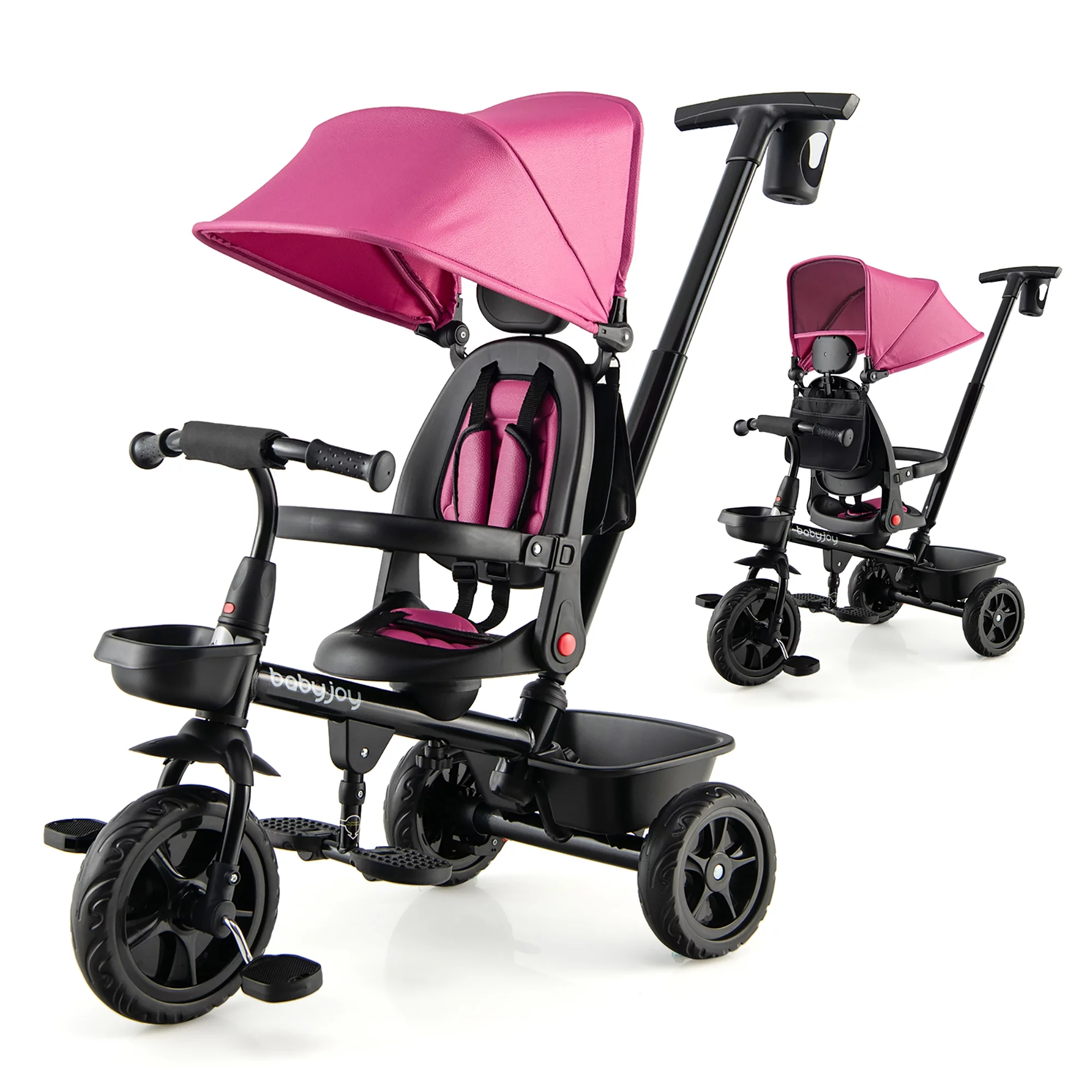 Babyjoy 4-in-1 Toddler Tricycle Reversible Baby Trike W/ Height Adjustable Push Handle - Womvr