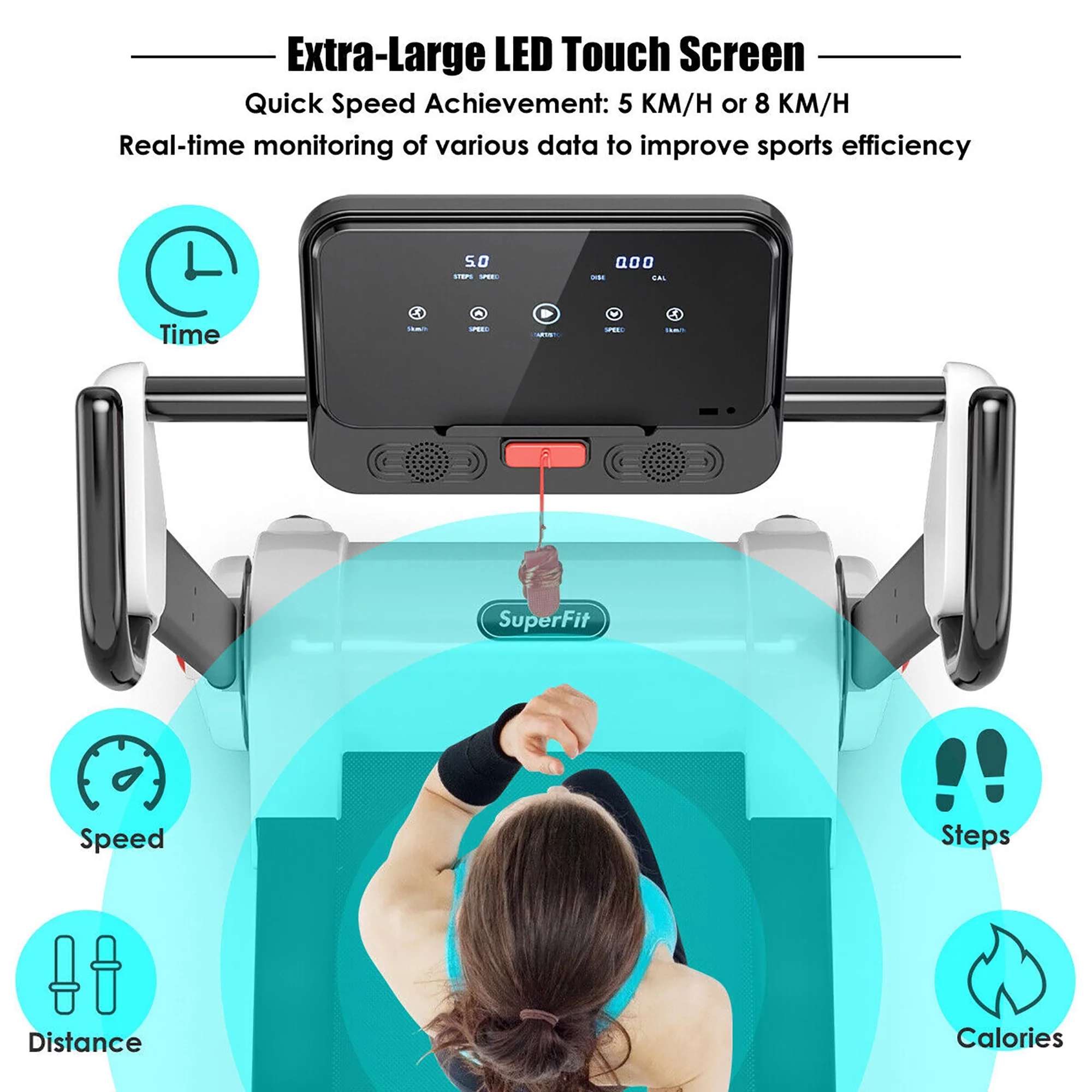 Superfit 2.25HP Folding Electric Motorized Treadmill With Speaker Red - Womvr