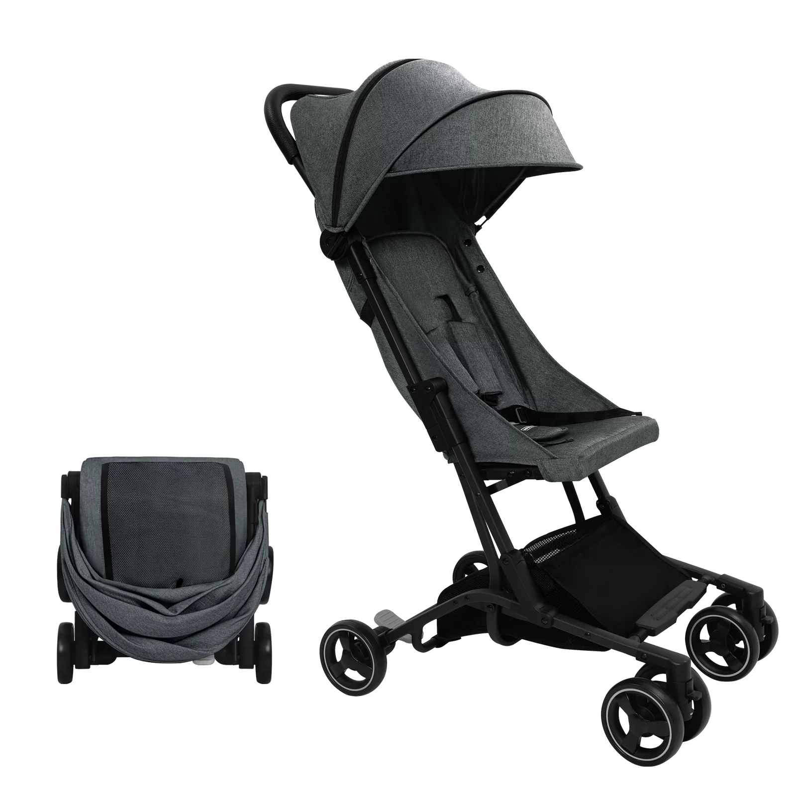 HARPPA Lightweight Travel Stroller, Compact Umbrella Stroller for Babies, Easy Folding, Black - Womvr