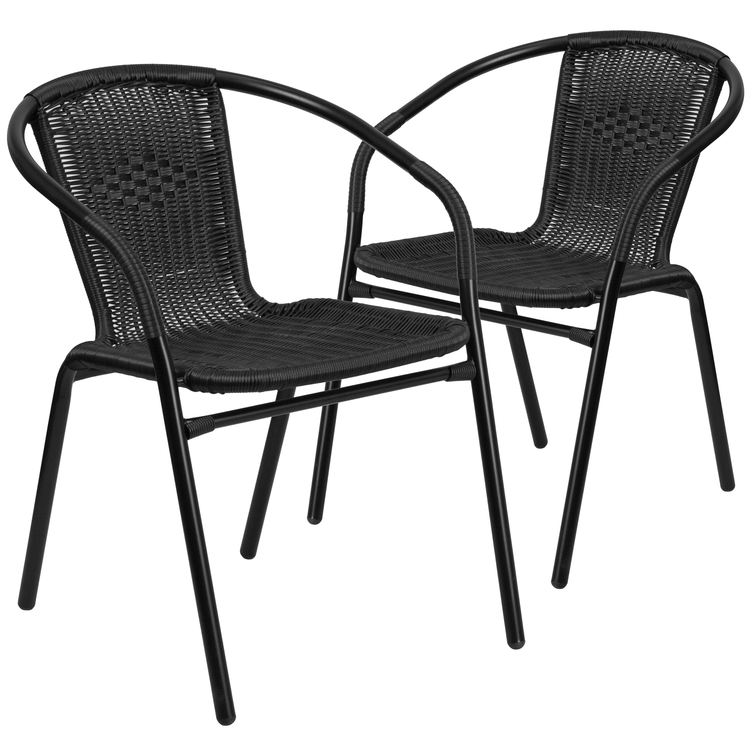 Emma + Oliver 2 Pack Gray Rattan Indoor-Outdoor Restaurant Stack Chair with Curved Back - Womvr