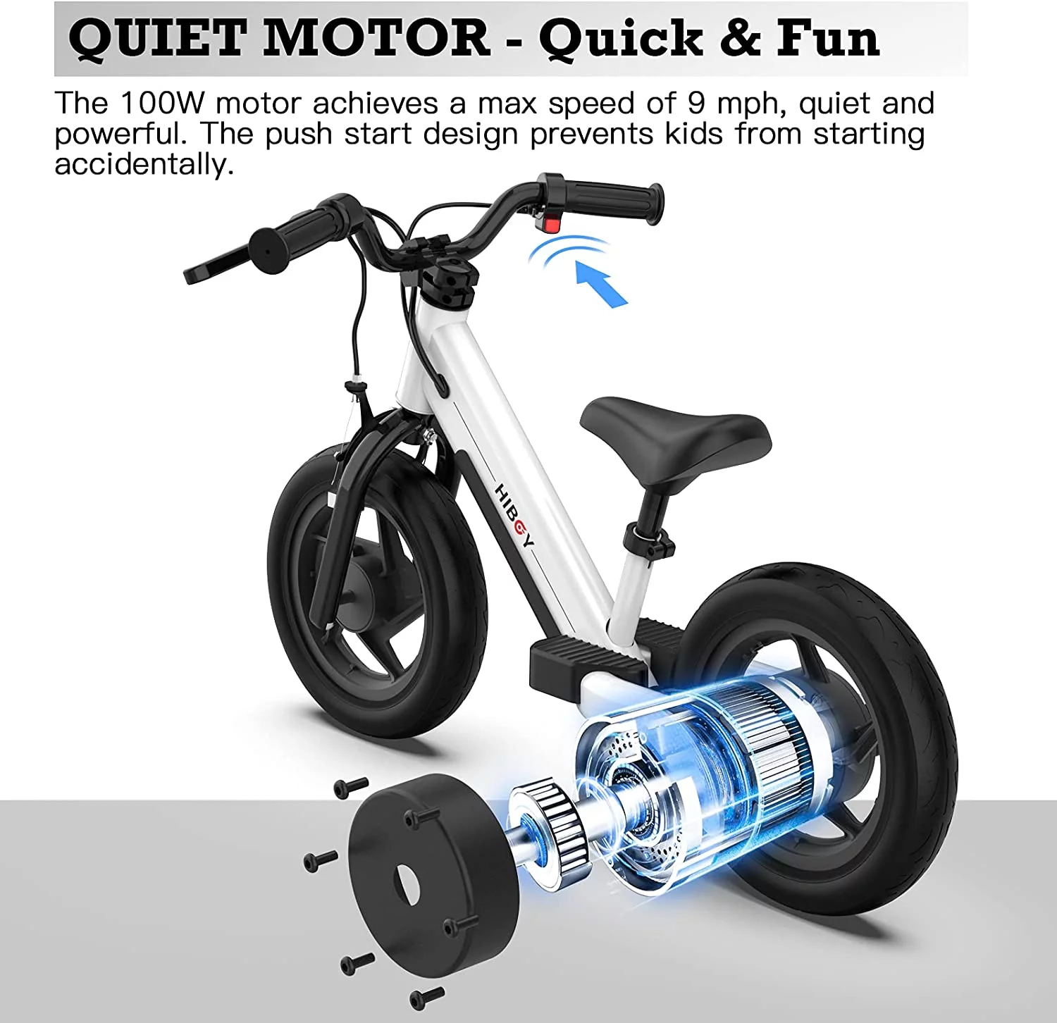 Hiboy BK1 Electric Bike for Kids Ages 3-5 Years, 24V 100W Electric Balance Bike 12 inch Inflatable Tire Adjustable Seat, Electric Bicycle Gift for Kids - Womvr