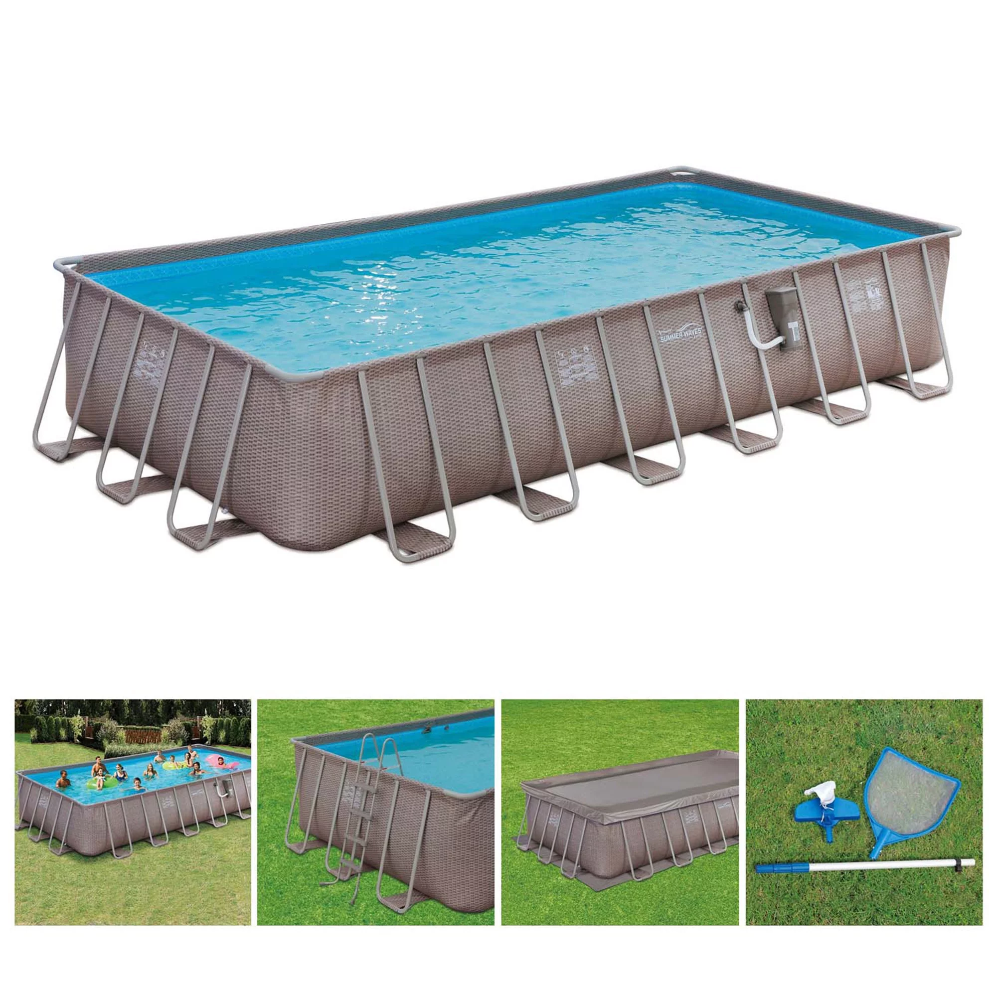 Summer Waves 24 x 12 x 4.5' Rectangle Above Ground Frame Swimming Pool Set - Womvr