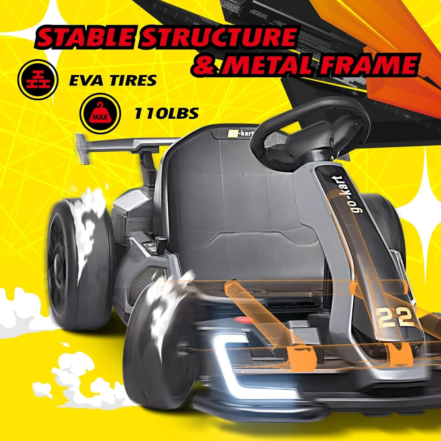 Blitzshark 24 V Kids Go Kart 300W Powerful Electric Pedal Go Kart, with Drift/Sports Mode, EVA Tires, Brake Pedal, White - Womvr