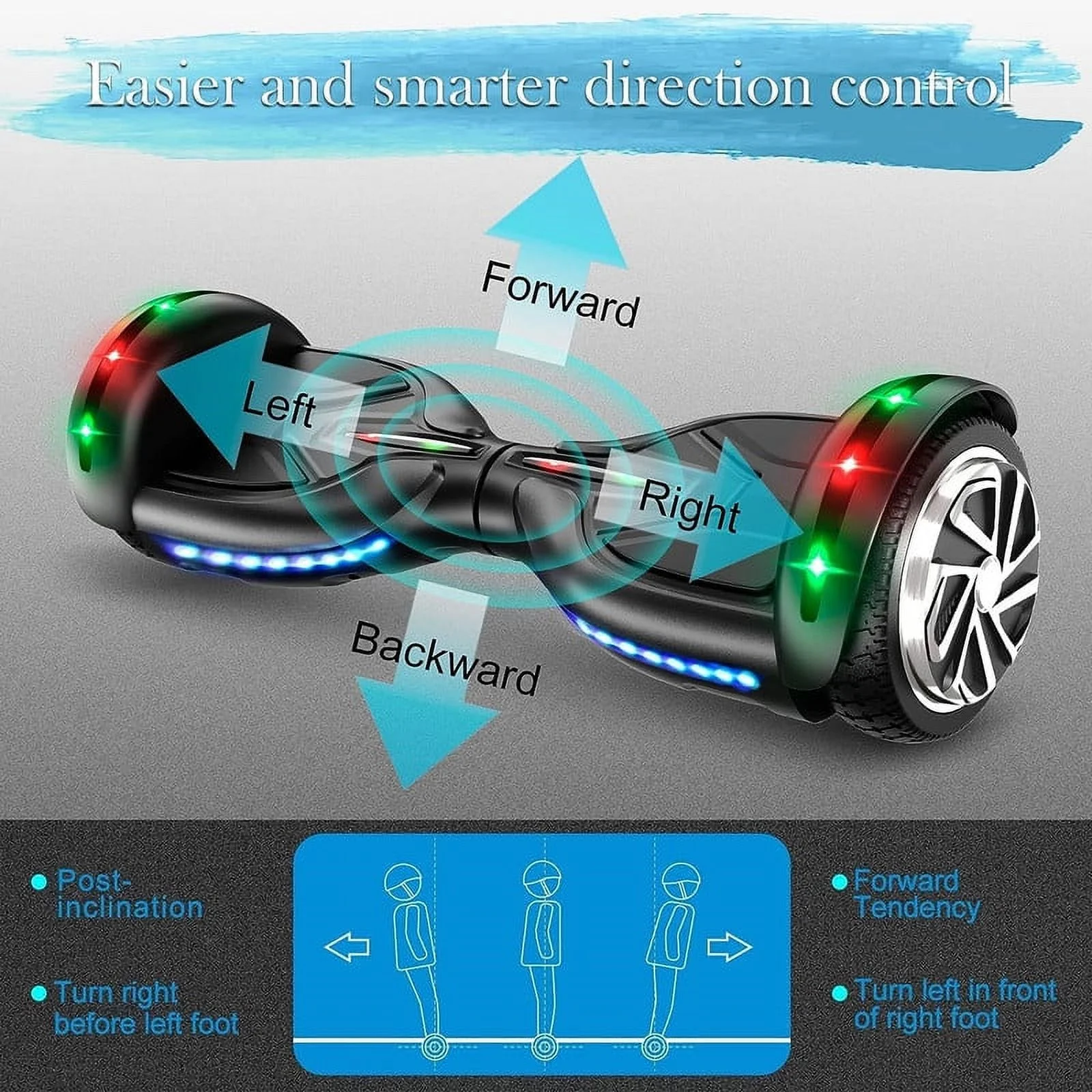 SISIGAD Hoverboard with Seat, 6.5 inch Hoverboard Go Kart Combo with Bluetooth Speaker & LED Lights for Kids Adults - Womvr