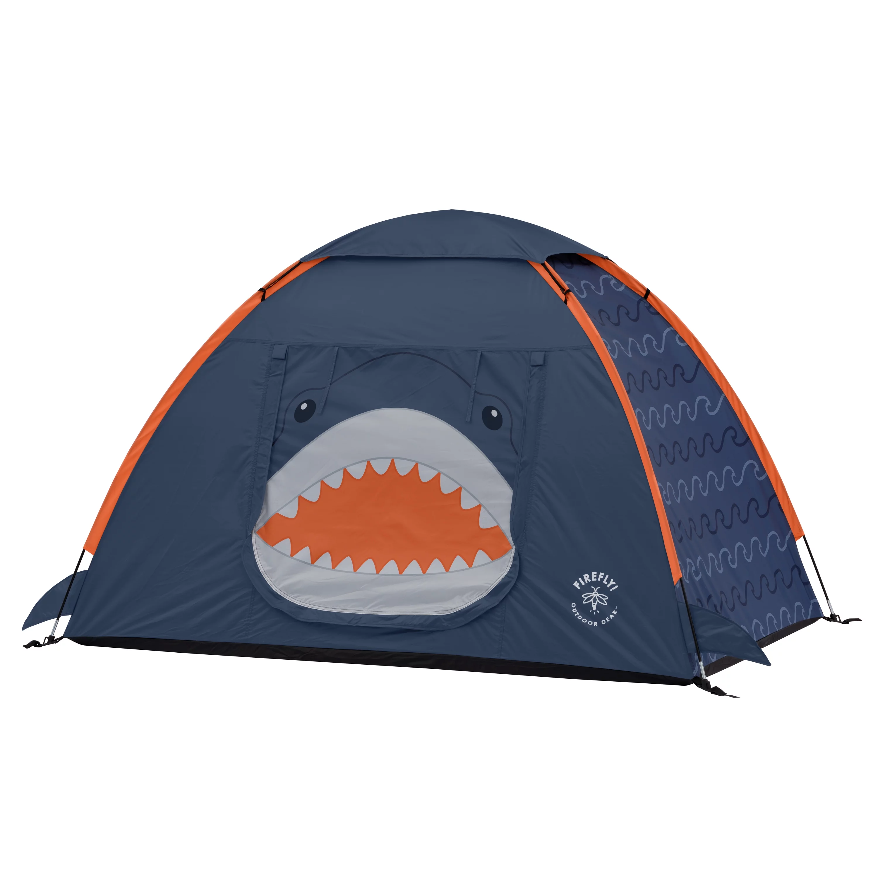 Firefly! Outdoor Gear Finn the Shark 2-Person Kid's Camping Tent - Navy/Orange/Gray Color, One Room - Womvr