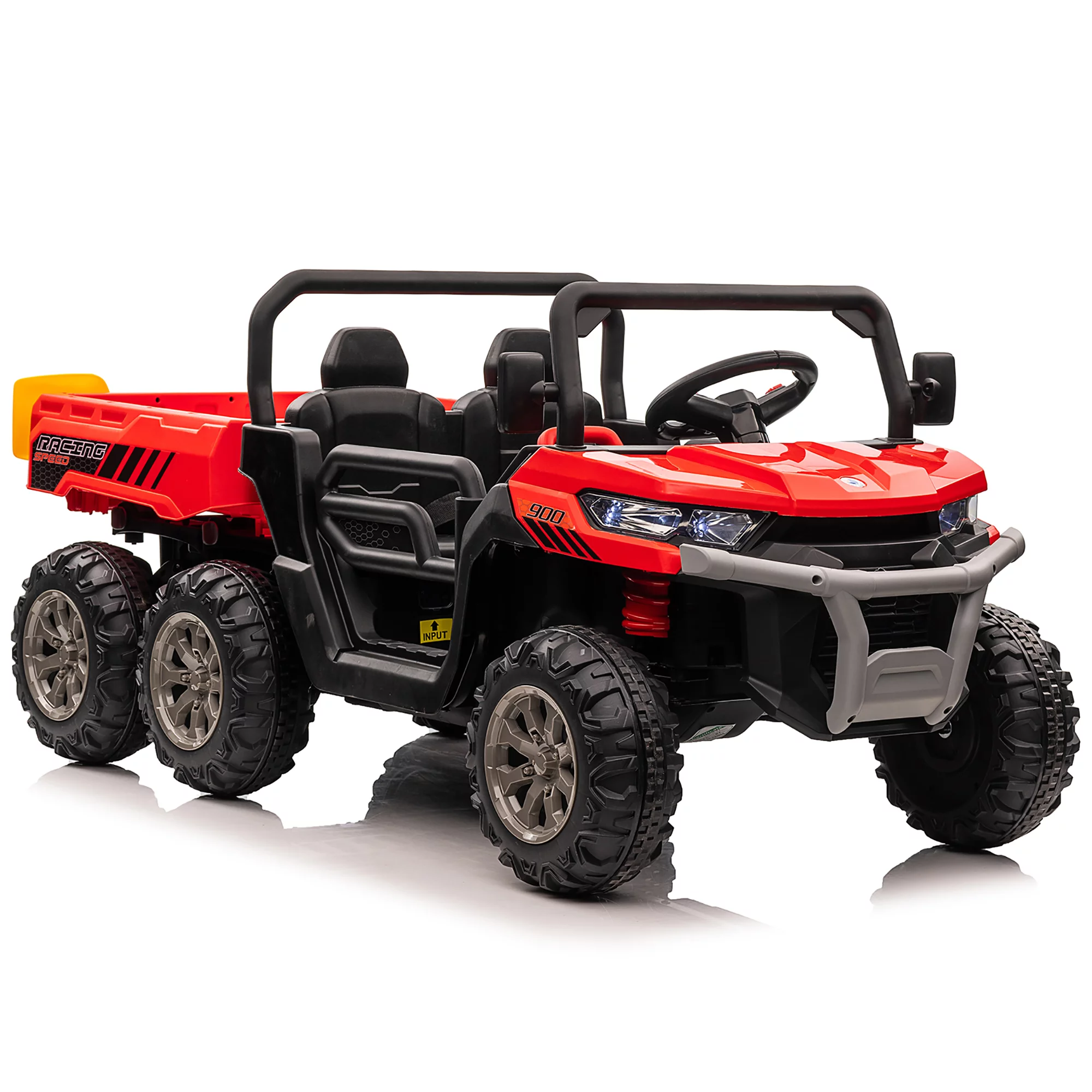 Joyracer 24V Ride on Toys, 2 Seater 6-Wheel UTV Car, 4WD Ride on Dump Truck for Big Kids with Trailer Remote Control, Black - Womvr