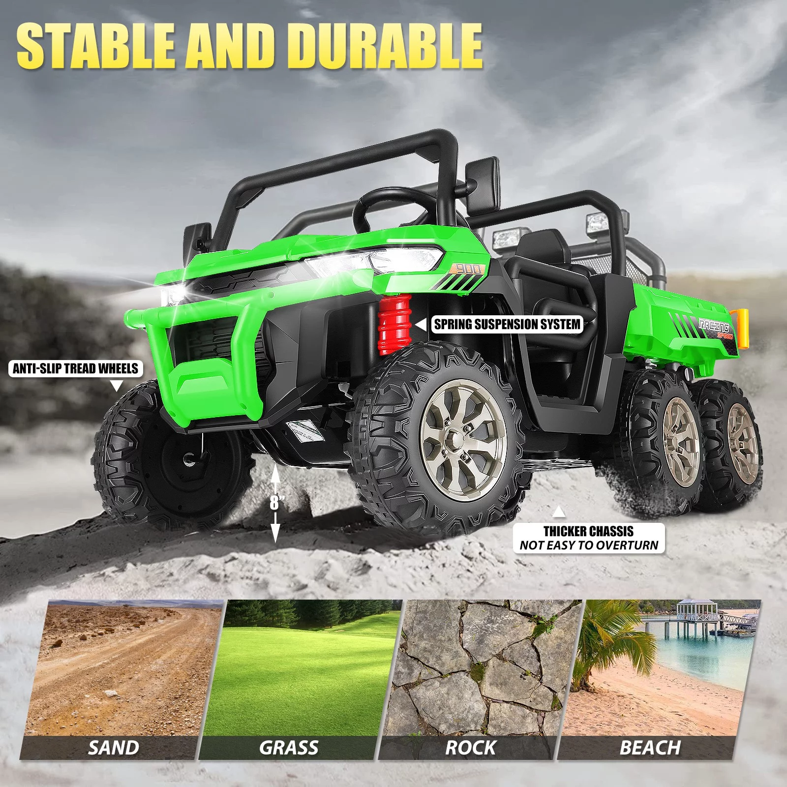 Funcid 24 V 4WD Kids Kids Ride on UTV with Remote Control, 2 Seater 6-Wheel Ride on Dump Truck Car, Ride on Toys w/ Tipping Bucket Trailer & Shovel,Bluetooth Music, Black - Womvr