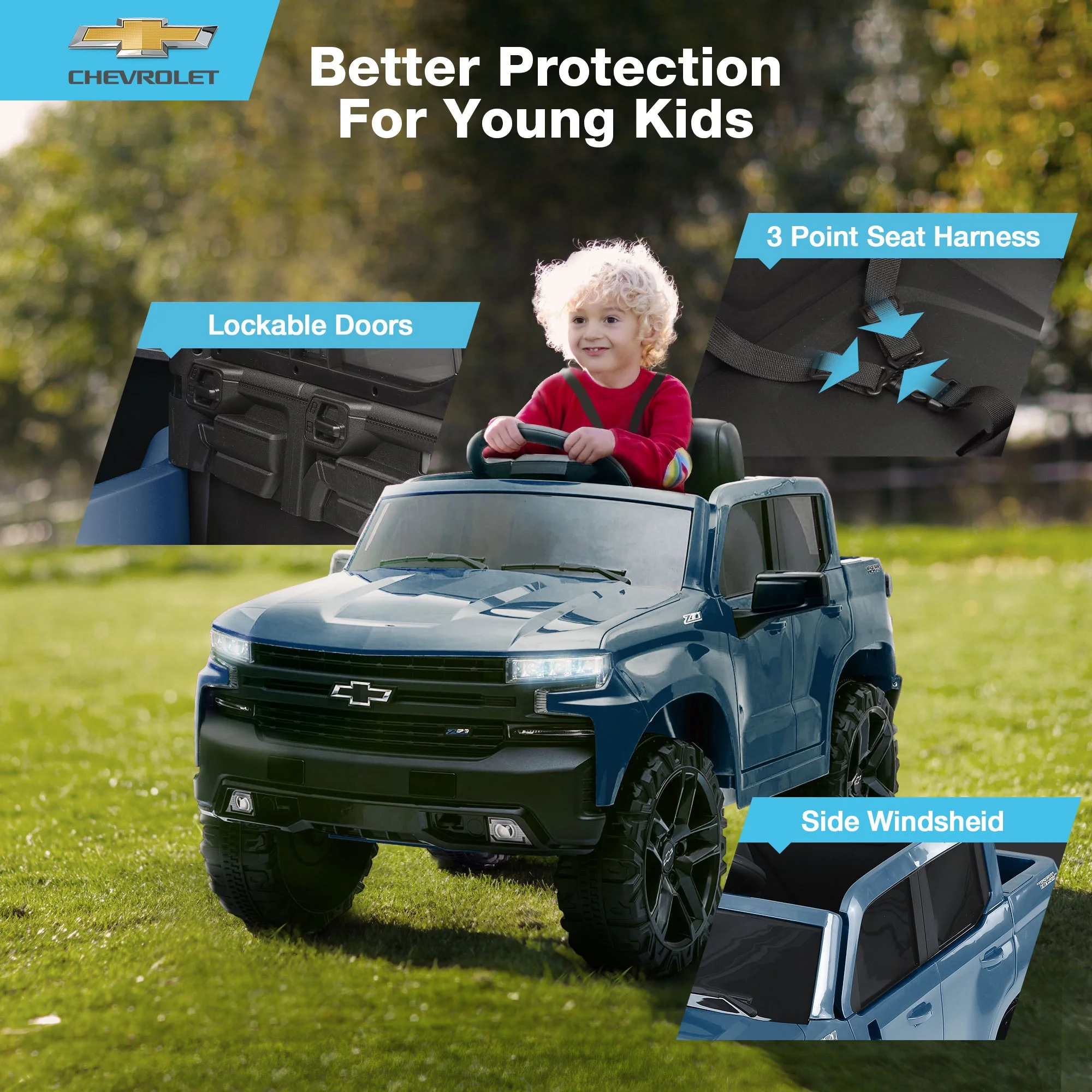 FUNTOK Licensed Chevrolet Silverado 12V Kids Electric Powered Ride on Toy Car with Remote Control & Music Player, Black - Womvr