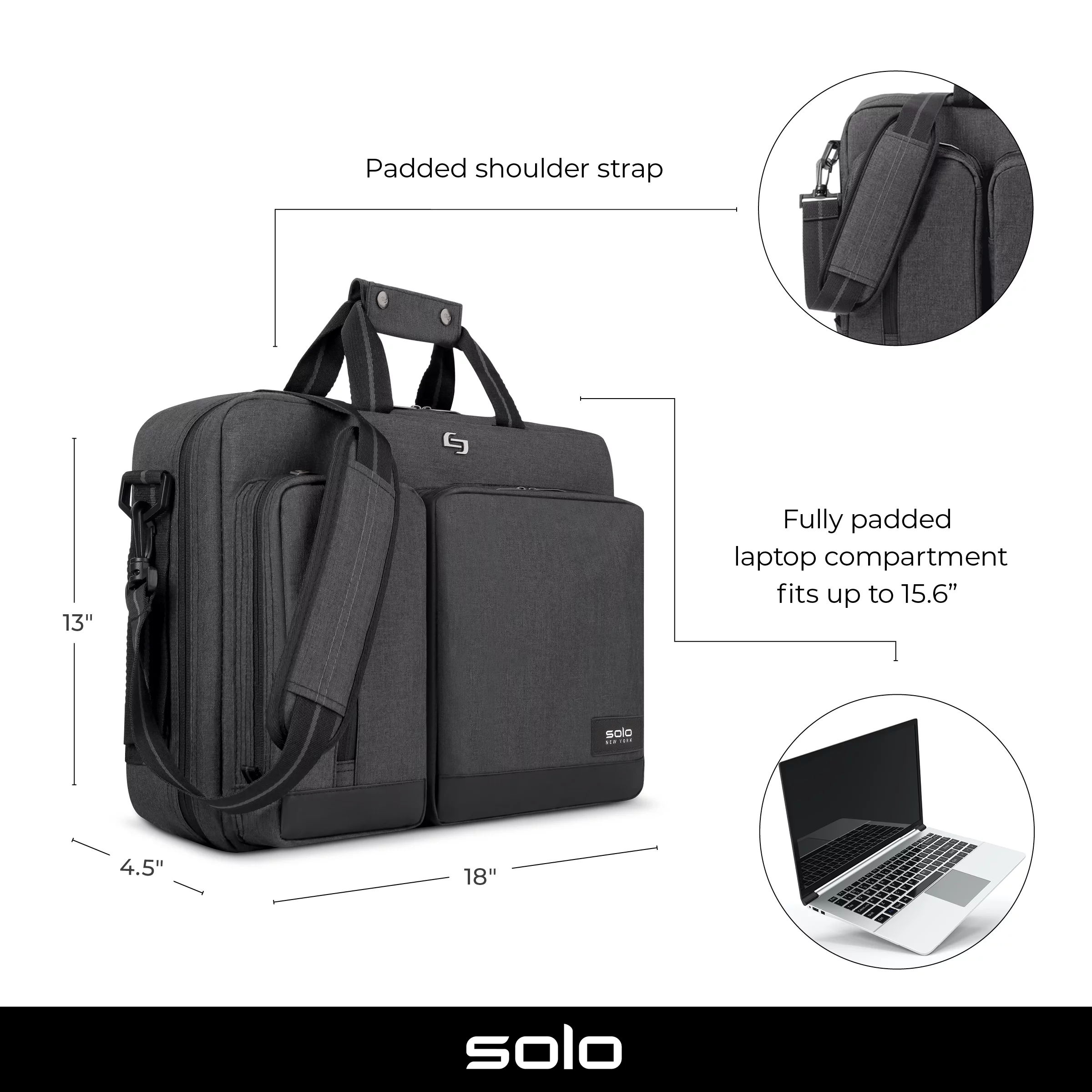 Solo New York Duane Hybrid Briefcase Backpack, Gray, Laptop Tote - Womvr