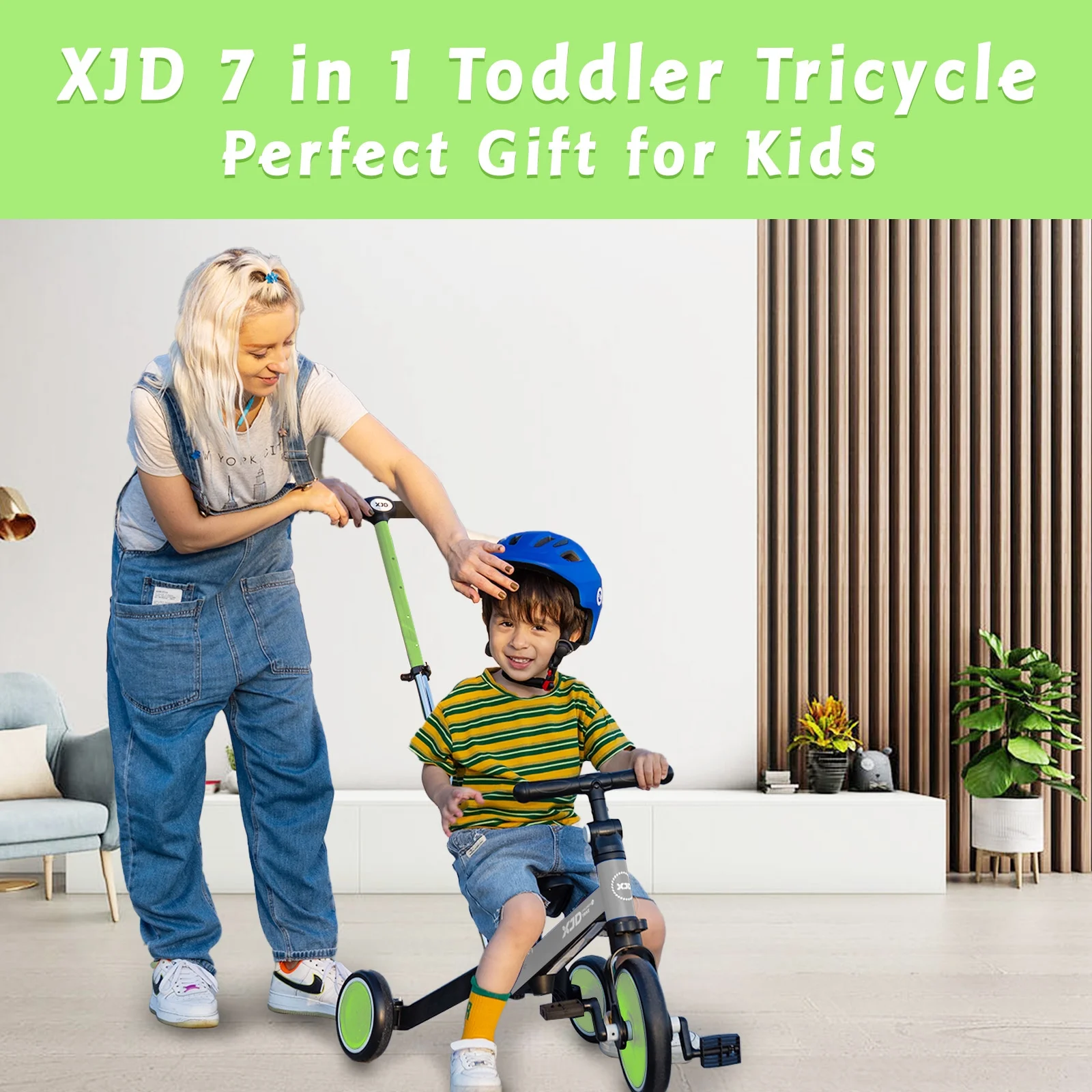 XJD 7 in 1 Toddler Tricycle with Push Handle,Toddler Bike for 1-3 Years Old Boy Girl, Toddler Push Tricycle, Baby Bike Balance Bike with Adjustable Seat Height and Removable Pedal - Womvr