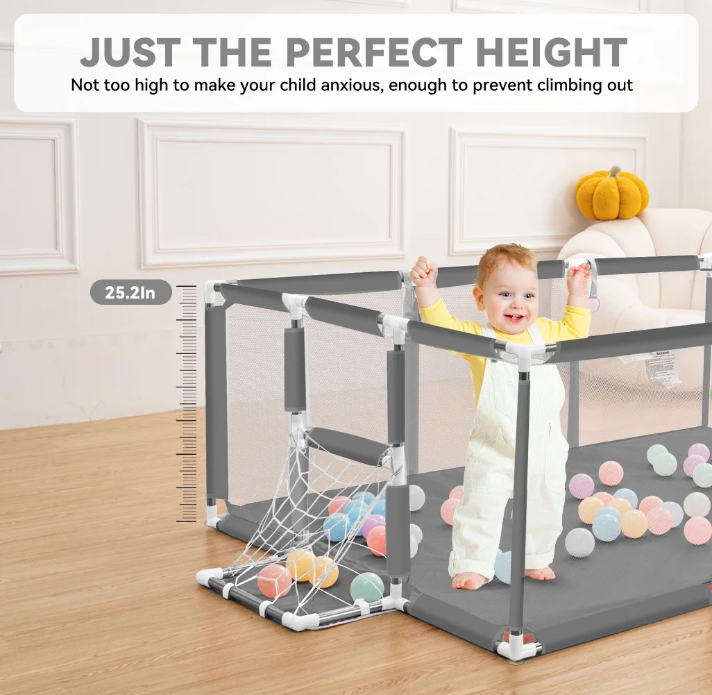 Baby Playpen,71x48inch Large Play Yard for Babies Toddlers, Sturdy Safety Baby Play Area, Gray - Womvr