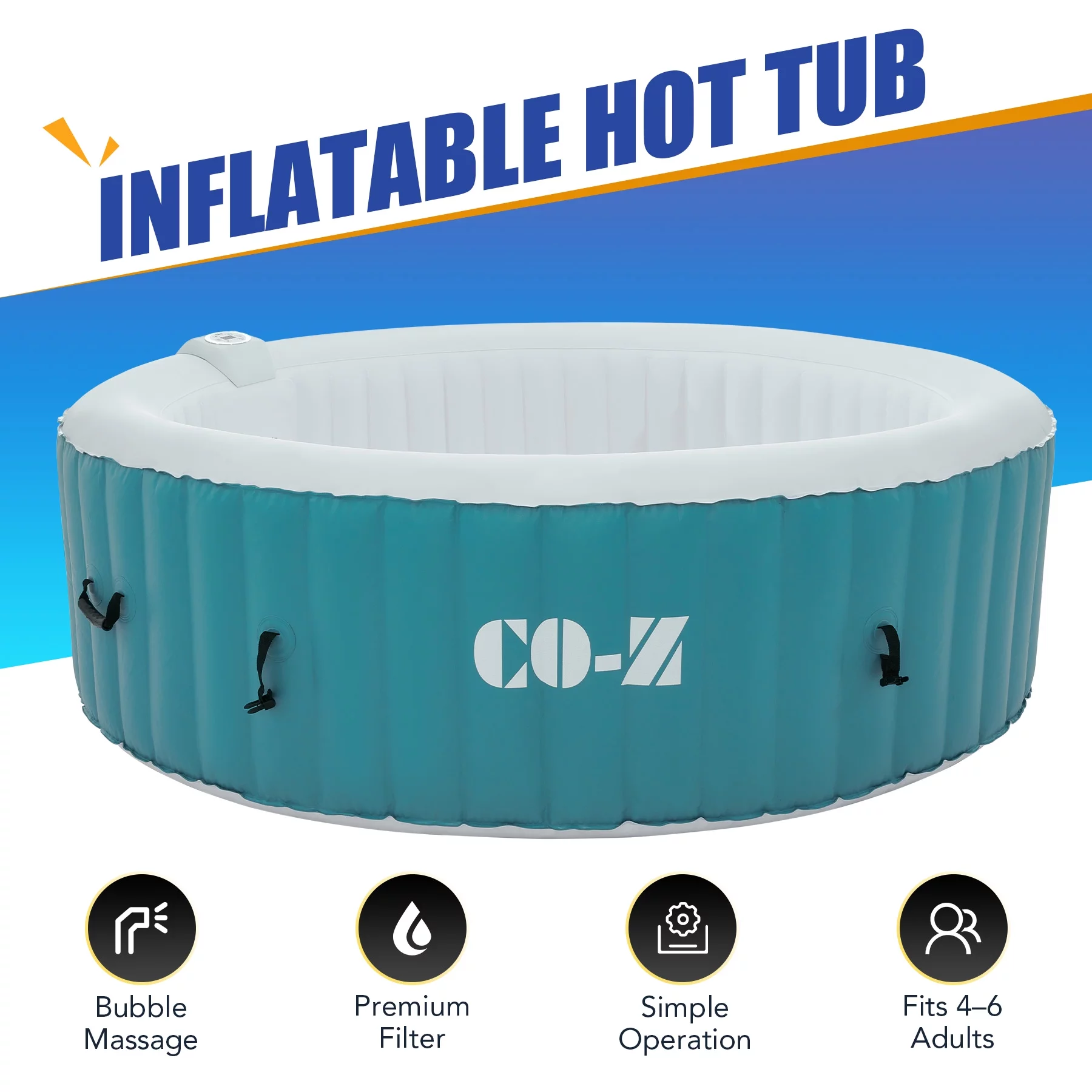 CO-Z 4-6 Person 7' Blow-Up Hot Tub with 130 Air Jets Cover Electric Pump Portable Pool, Gray - Womvr