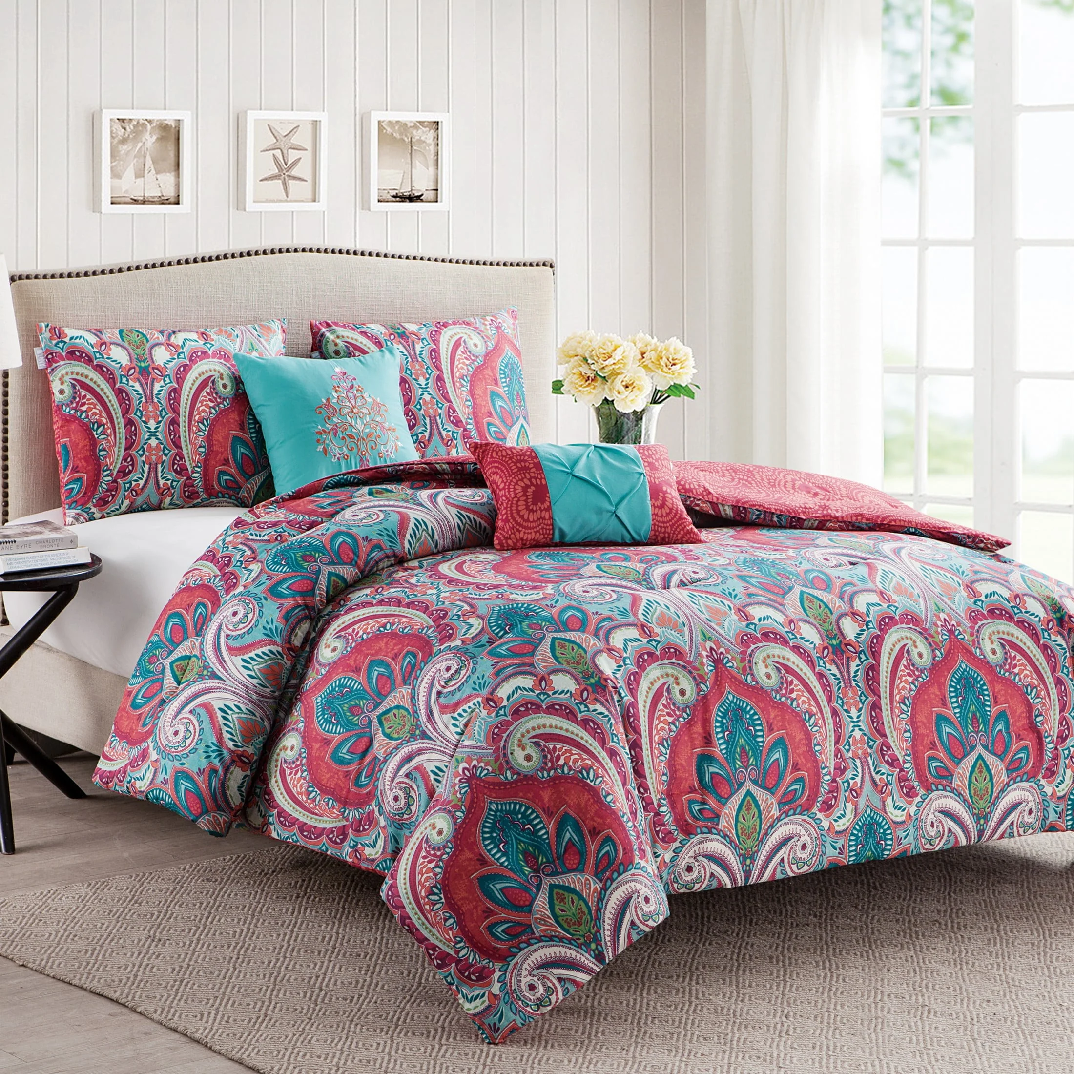 VCNY Home Carmen 4-Piece Navy Solid Pintuck Comforter Set, Queen - Womvr