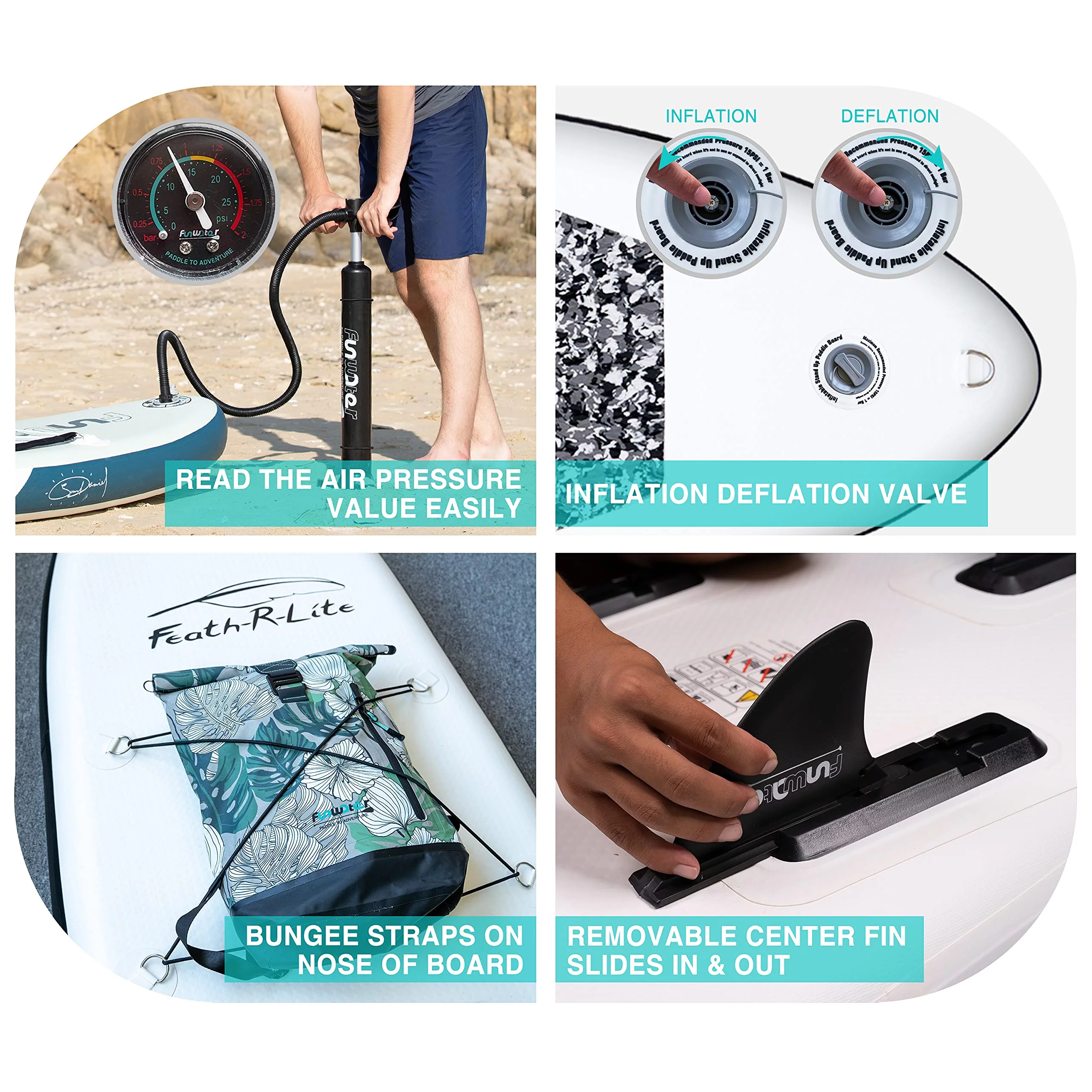 Feath-R-lite Inflatable Stand Up Paddle Board, SUP Red Camo Pattern Paddle Board 10'x30''x6'' (LxWxH),Adjustable Aluminum Paddle and Grey Back Hand Pump,Fins, Unisex - Womvr