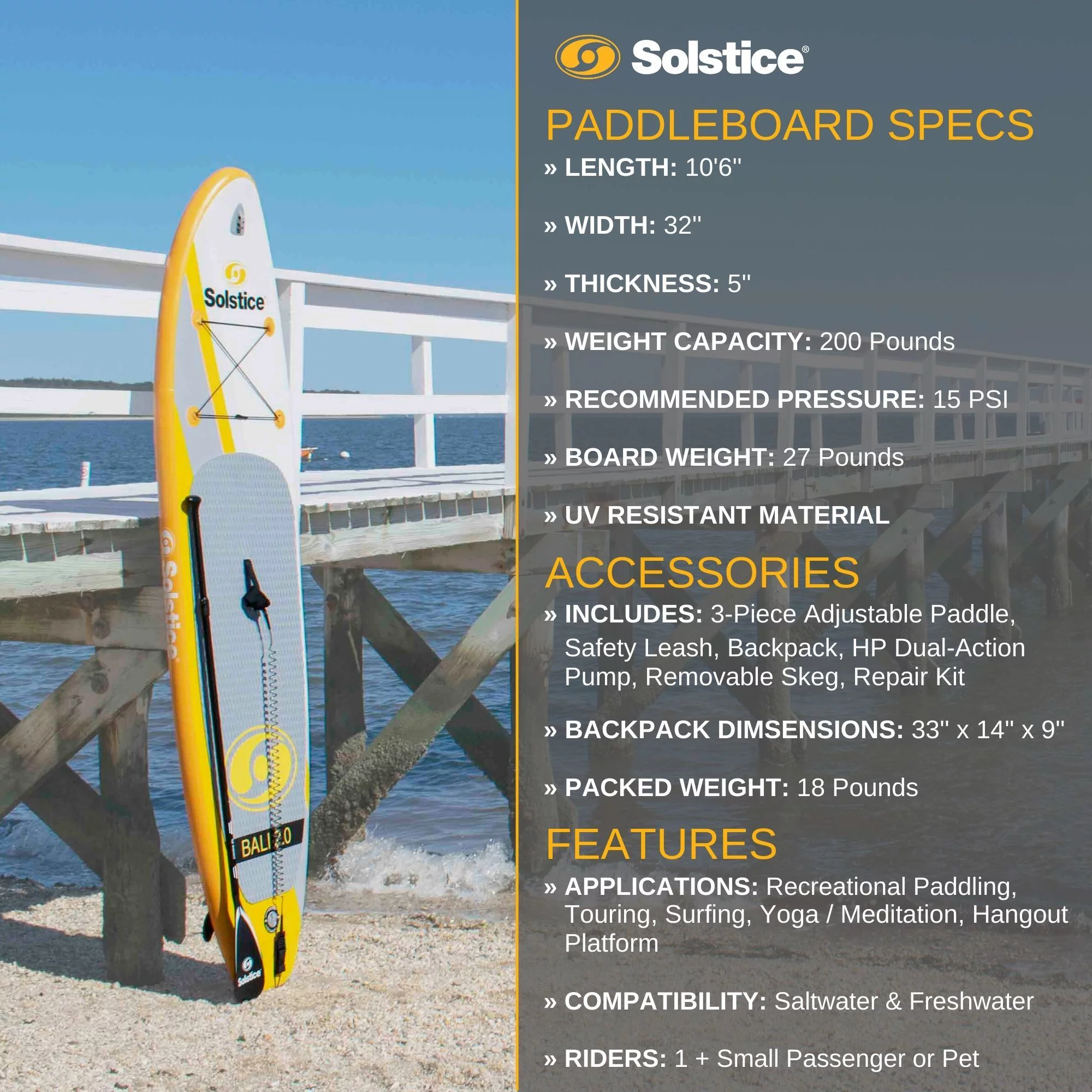 Solstice Bali 10.5 Foot Stand Up Inflatable Paddle Board Set w/Camera Mount - Womvr